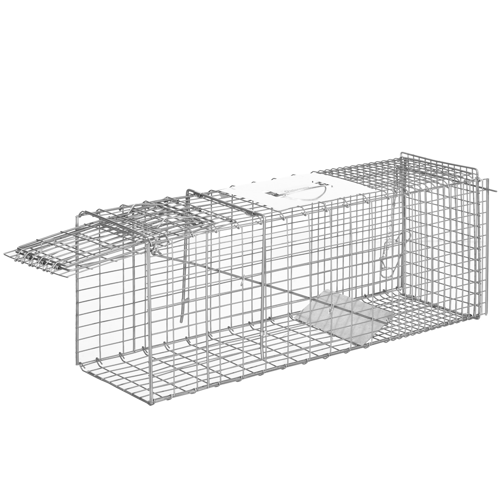 Outsunny Lebendfalle Klappbare Fangkäfig für kleine Tiere wie Ratten und Mäuse - 2 Türen + Griff - 81 x 26 x 35 cm - Stahl grau Aosom