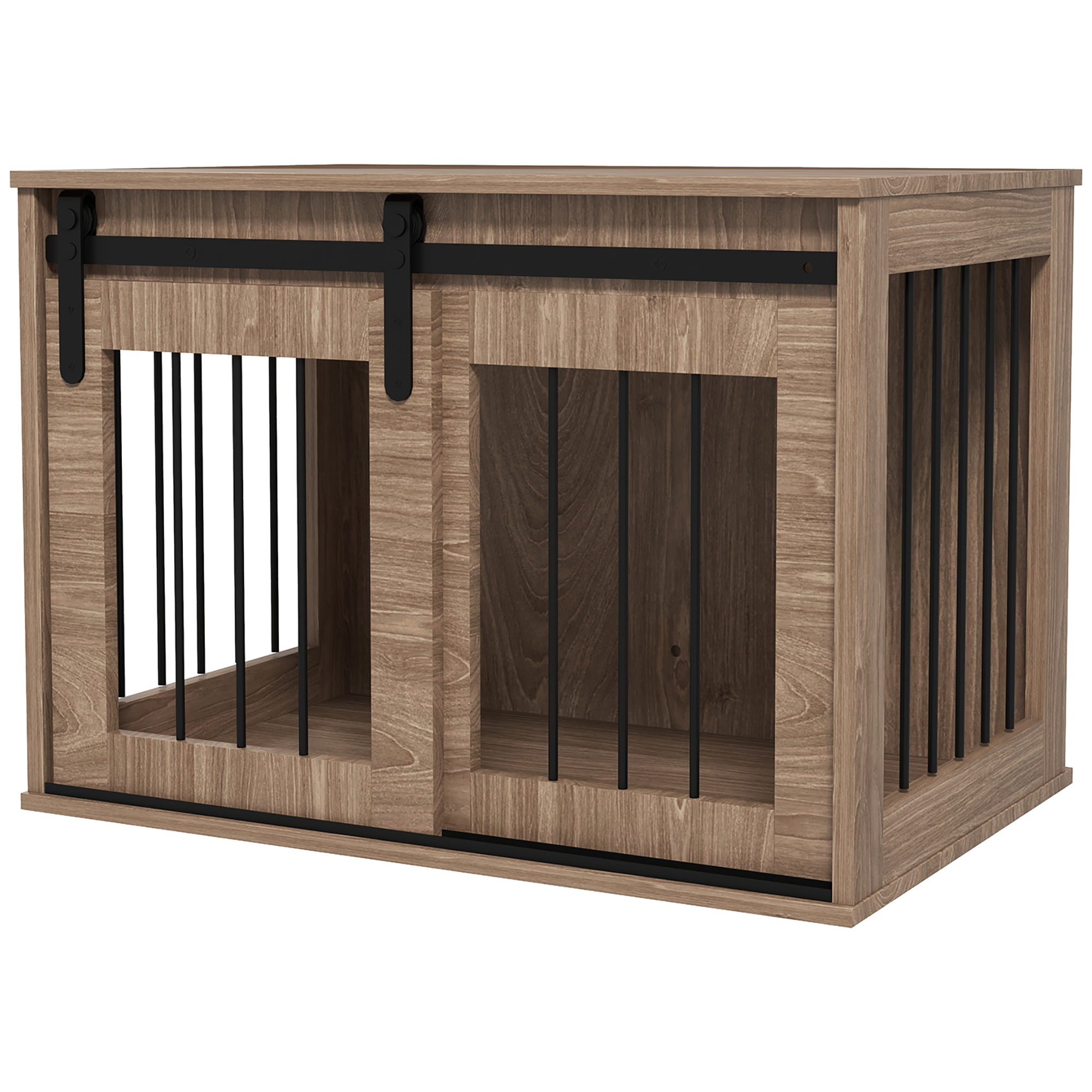 PawHut Käfig Hundehütte für Haustiere innen 1 Schiebetür, Beistelltisch, Metall Holzoptik, Maße 57H x 80L x 54B cm Aosom