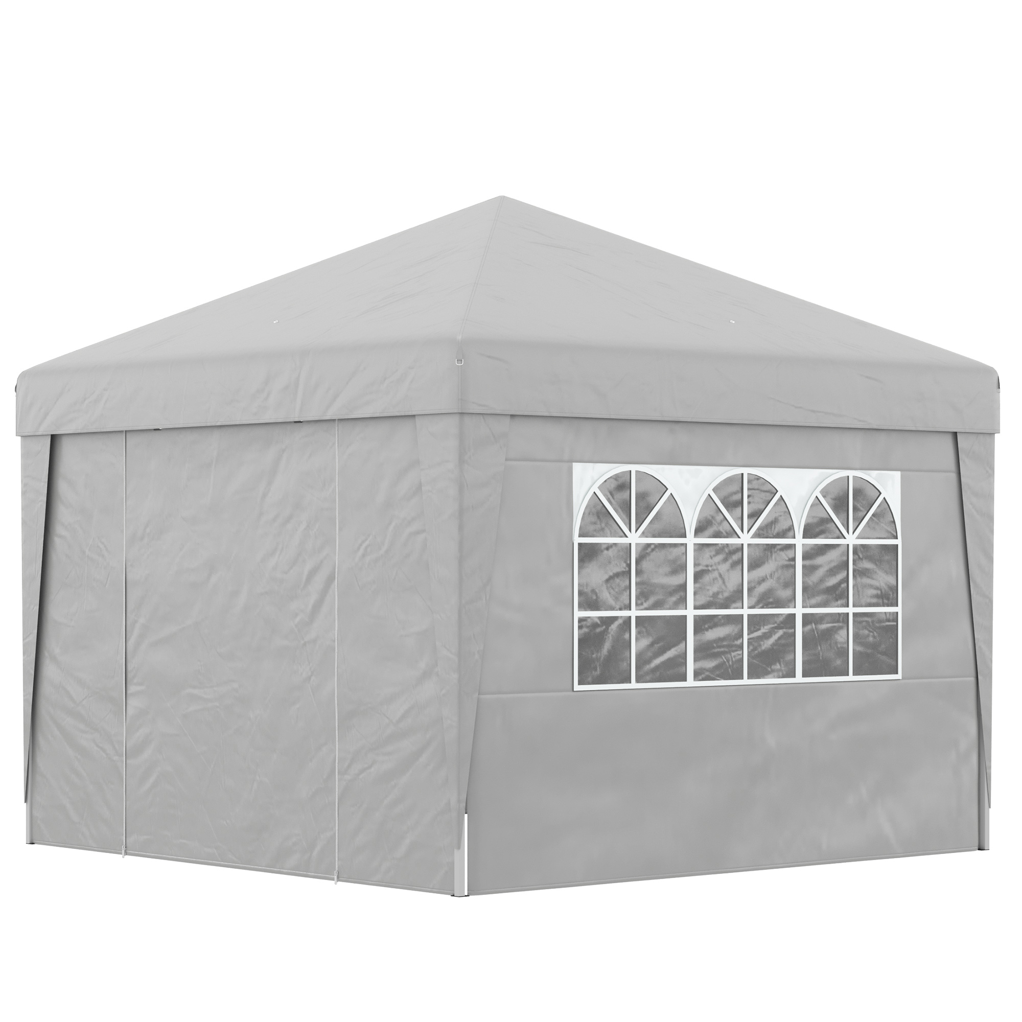 Outsunny Gartenpavillon Pop-up Faltbarer Pavillon Zelt für Empfänge 3 x 3 m UV-Schutz 30 + mit Fenstern Seitenwände Transporttasche Sandsäcke grau Aosom