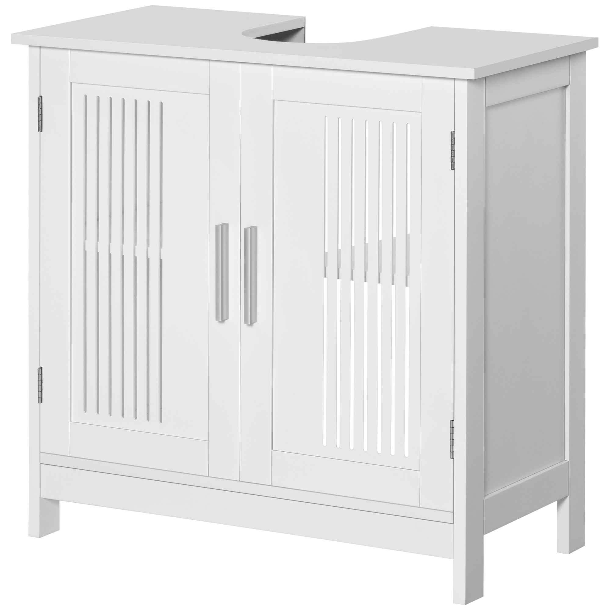 Kleankin Badezimmer-Unterschrank - Waschtischunterschrank - 2 gerillte Türen mit höhenverstellbarem Regal - Griffe aus Aluminiumlegierung - Maße 60L x 30B x 60H cm - MDF Weiß   Aosom
