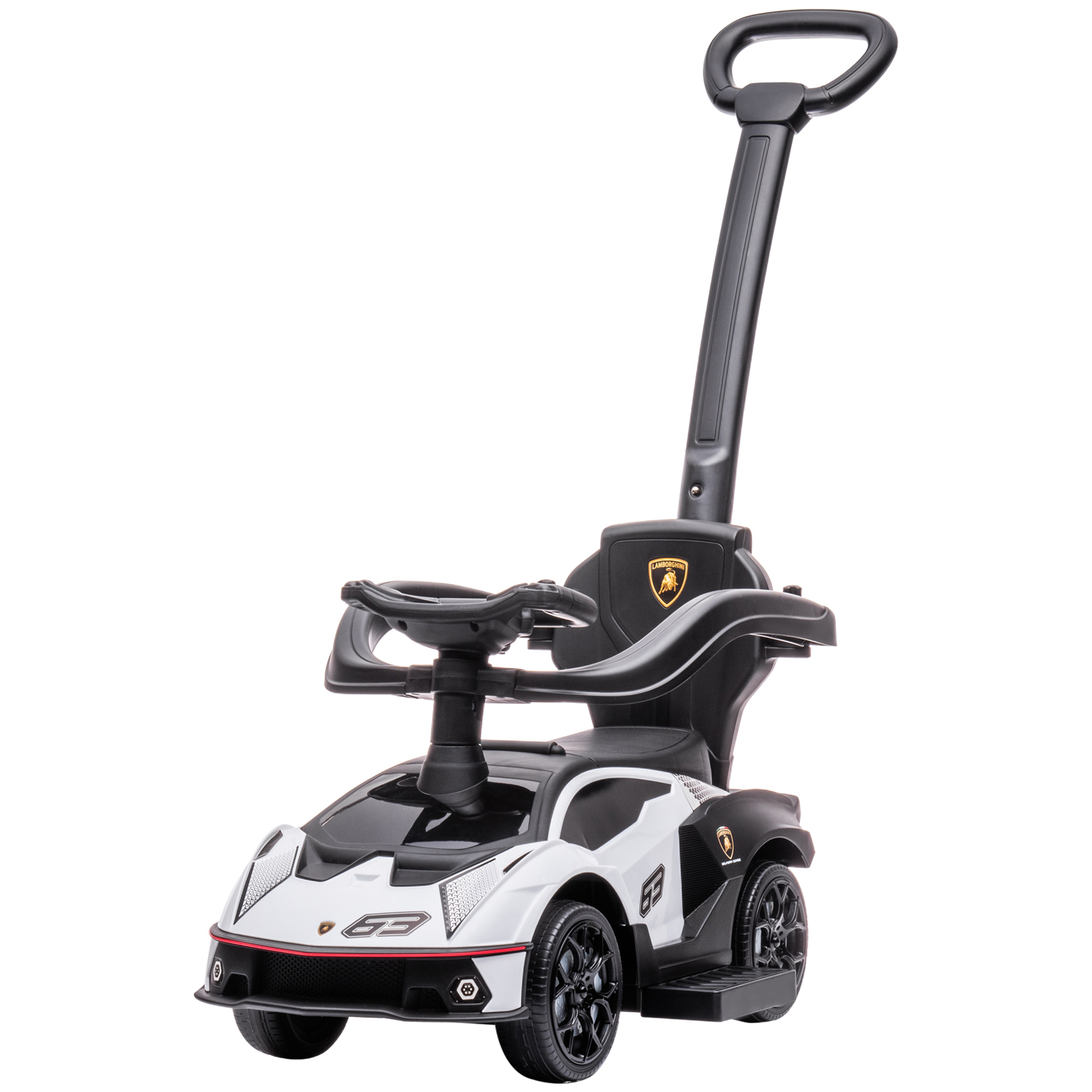 AIYAPLAY Kinder Rutscher Lamborghini Essenza SCV12 lizenziertes Babyspielzeugauto zum Schieben für Kinder von 1 bis 3 Jahren mit Schiebegriff, Geländer, Hupe und Lenkrad, Weiß Aosom