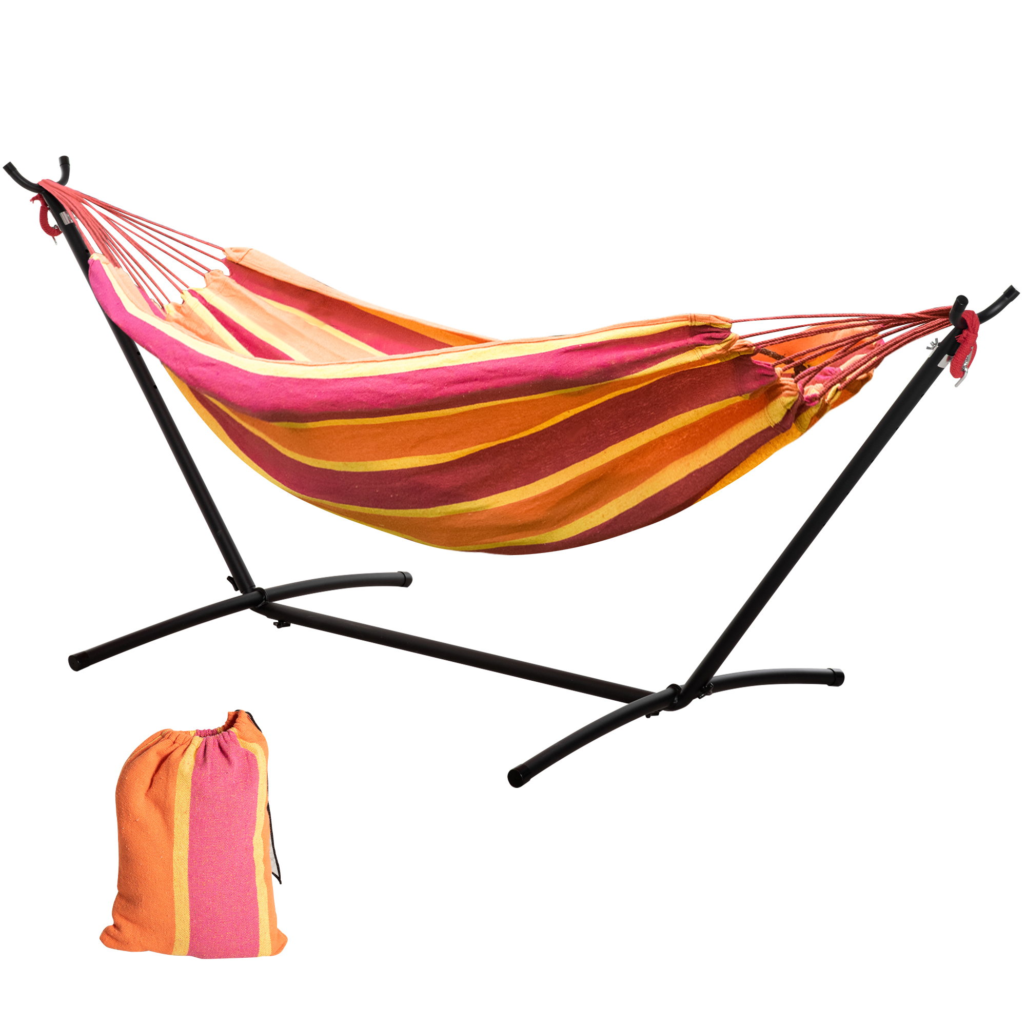 Outsunny Hängematte mit pulverbeschichtetem Metallrahmen Hängematte auf Ständer 1 Platz Max. 120 kg Tragetasche Rot   Aosom