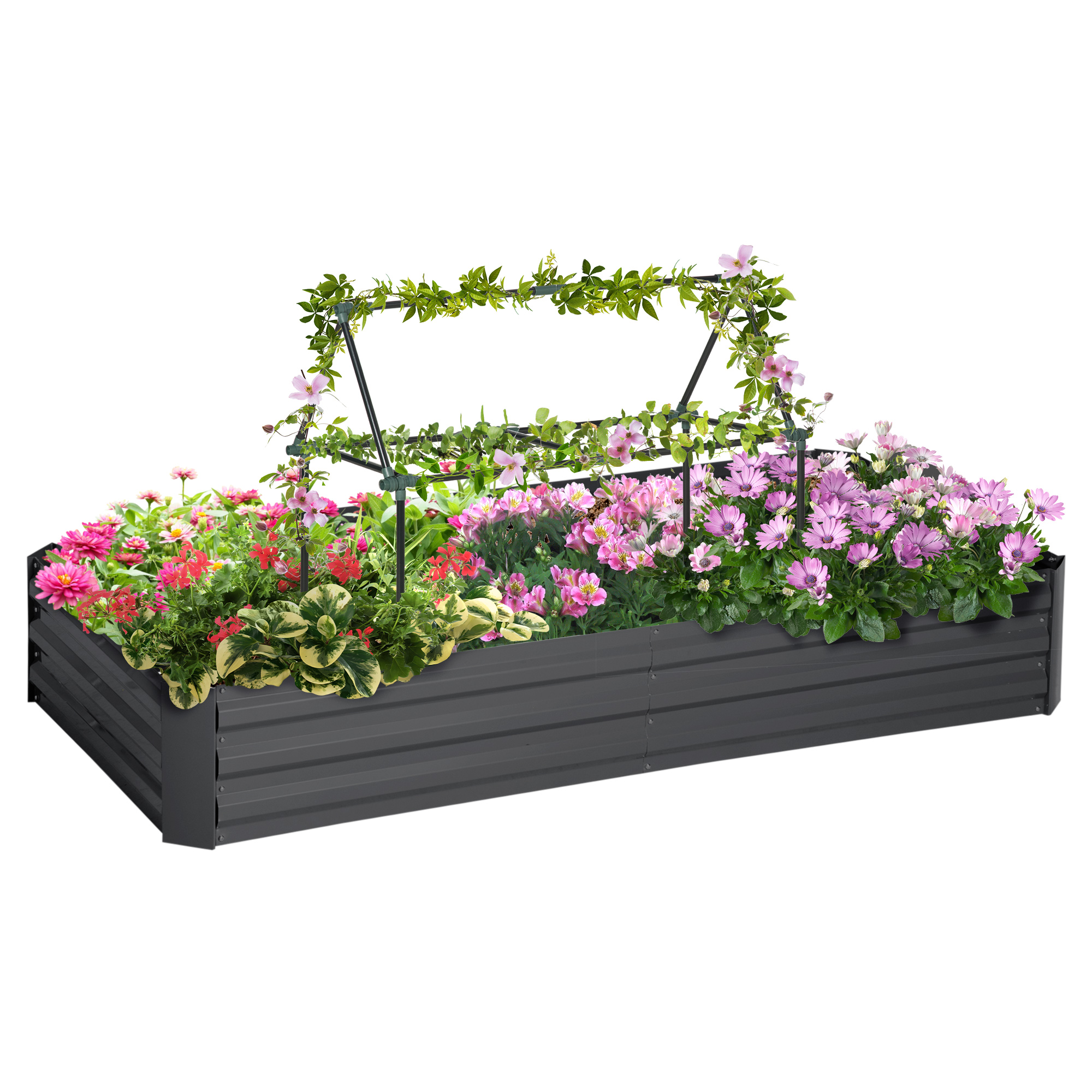 Outsunny Hochbeet Pflanzkasten aus Metall rechteckig mit großer Kapazität 180 x 90 x 29,5 cm mit Pfählen für Tomaten und Kletterpflanzen Aosom