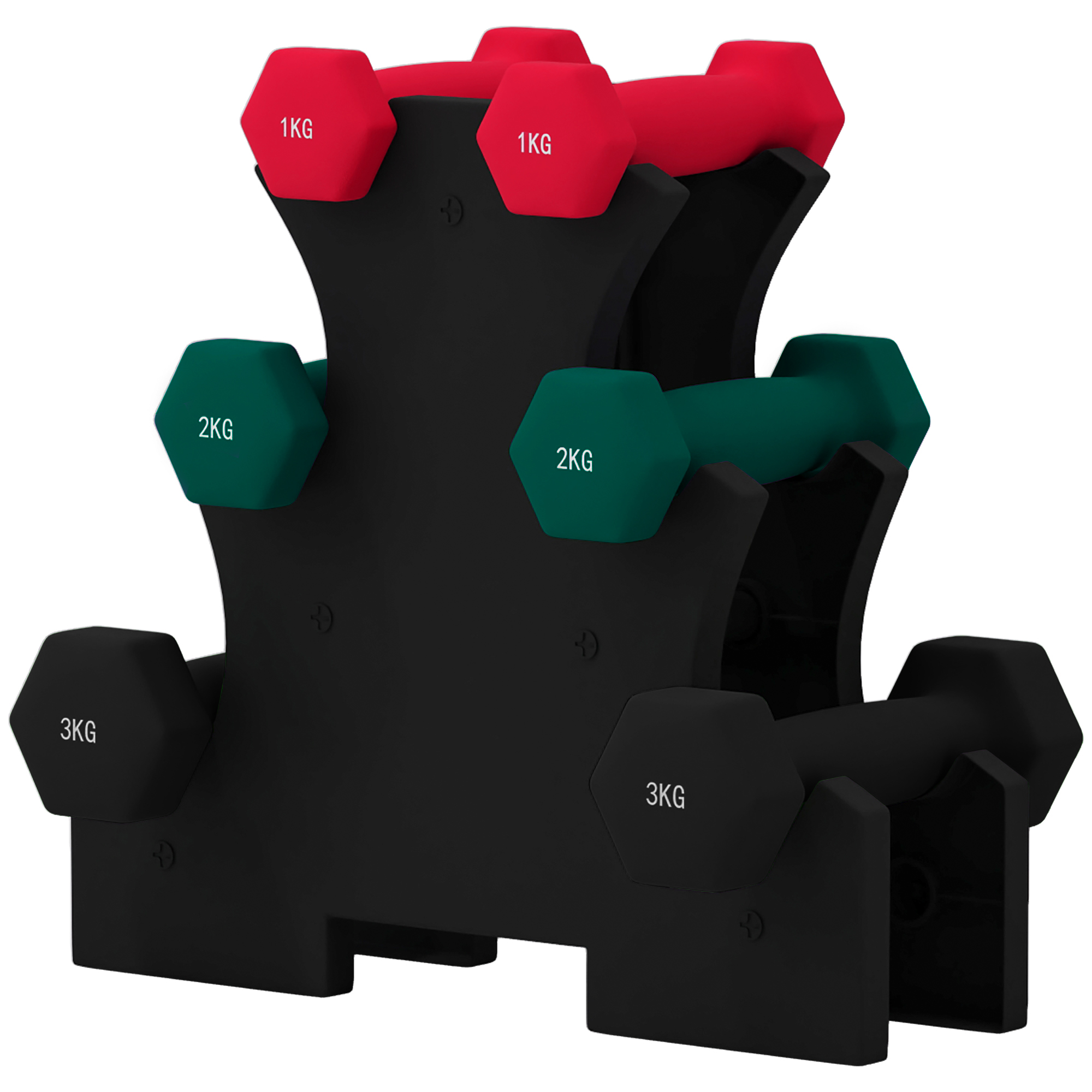SPORTNOW Kurzhantelset hexagonal insgesamt 12 kg - inklusive Hantelständer - für Krafttraining, 6 Hanteln - 2 x 1kg, 2 x 2kg, 2 x 3kg   Aosom
