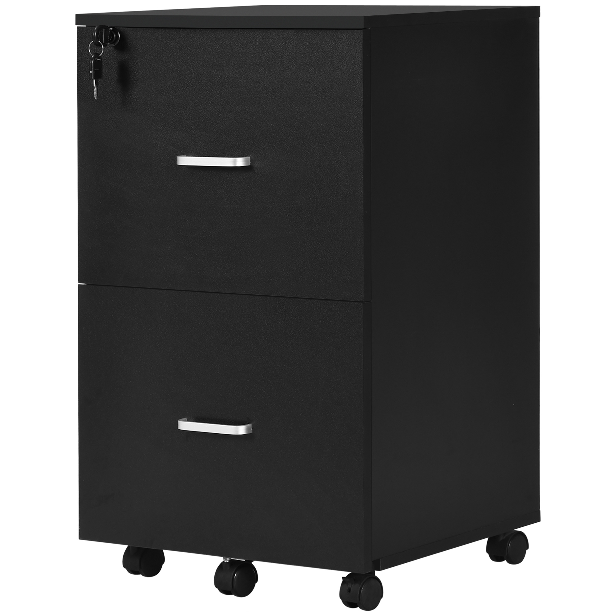 Vinsetto Bürocontainer Aufbewahrung auf Rollen Aktenschrank Büromöbel 2 verriegelbare Schubladen aus MDF Spanplatten Maße 43L x 45B x 72H cm schwarz   Aosom