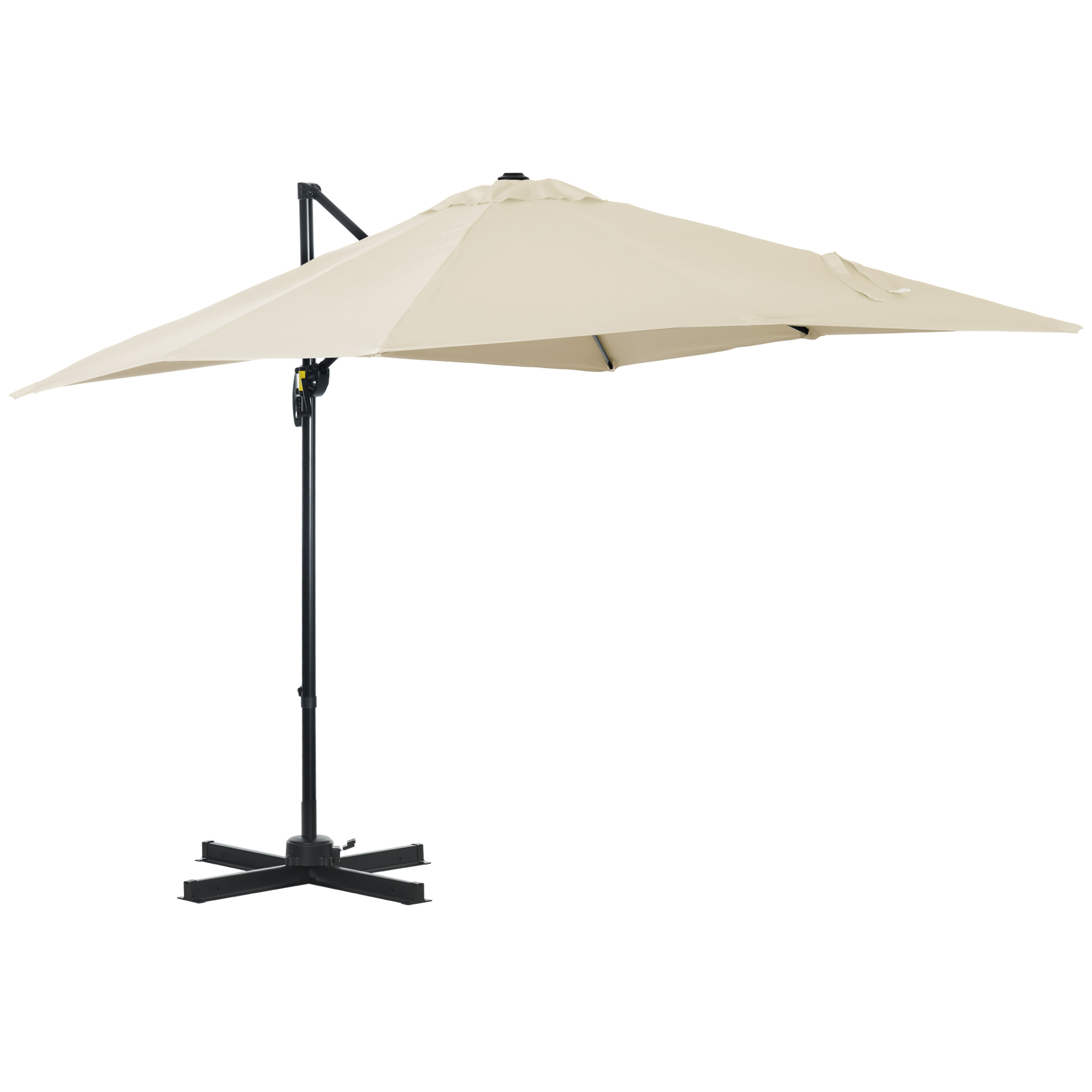 Outsunny Quadratischer neigbarer versetzter Sonnenschirm mit Kurbel und Stahlfuß, Maße 2,5L x 2,5B m, Aluminium, hochdichte Polyesterbespannung in Creme   Aosom