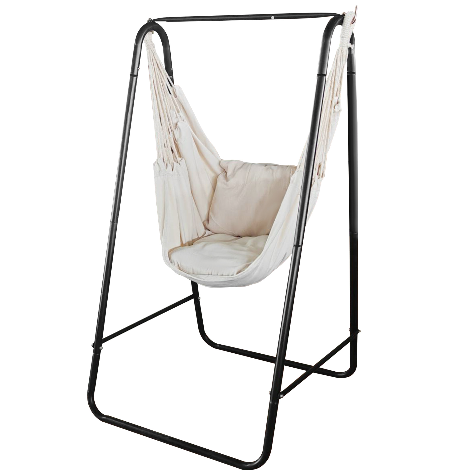 Outsunny Garten Hängesessel mit Gestell, Hängesessel mit Kissen, Armlehne, Haken, weiß creme Aosom