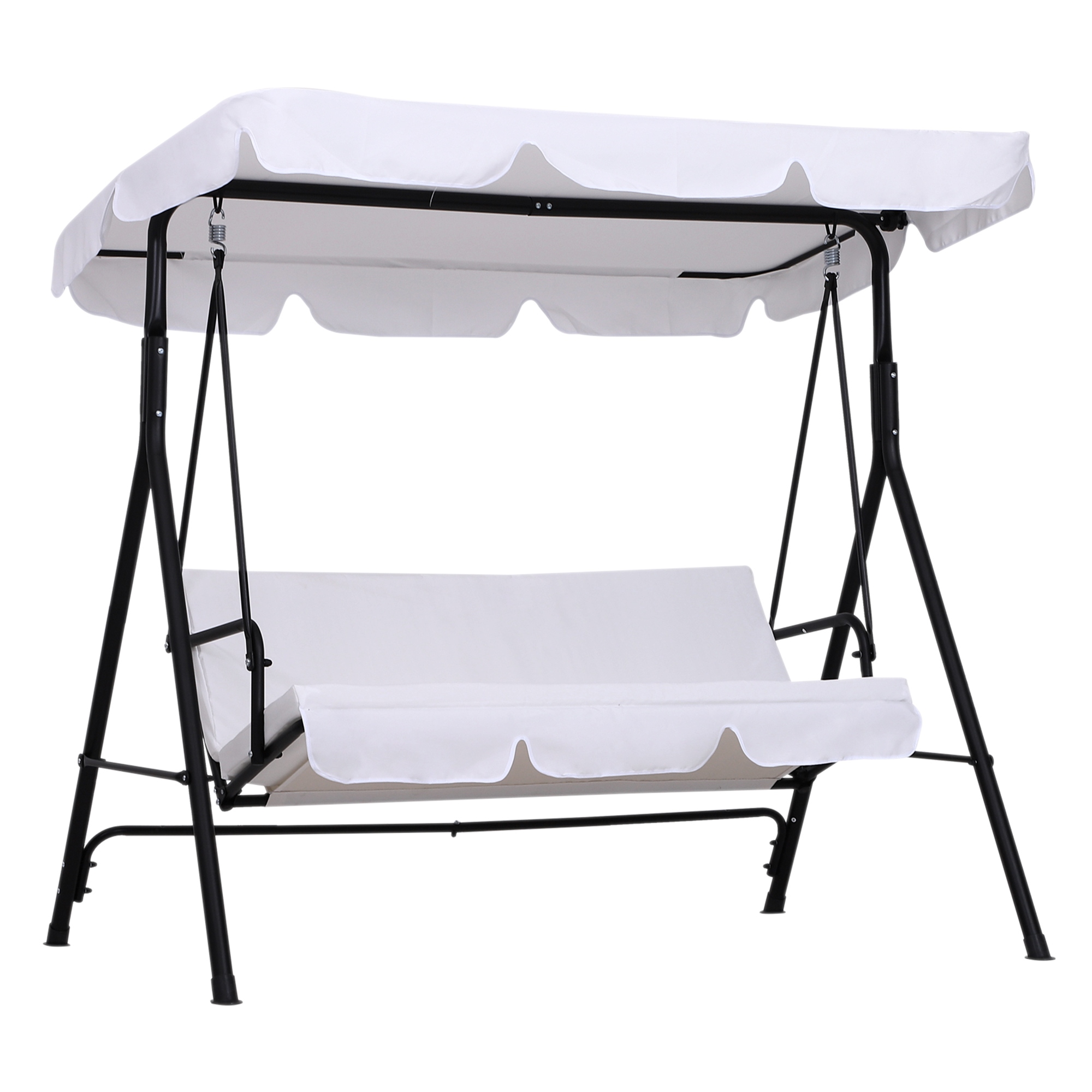 Outsunny Garten Hollywoodschaukel 3 Personen Verstellbares Dachkissen Sitzkissen und Rückenlehne 1,72L x 1,1B x 1,53H m Stahl Schwarz Polyester Weiß   Aosom