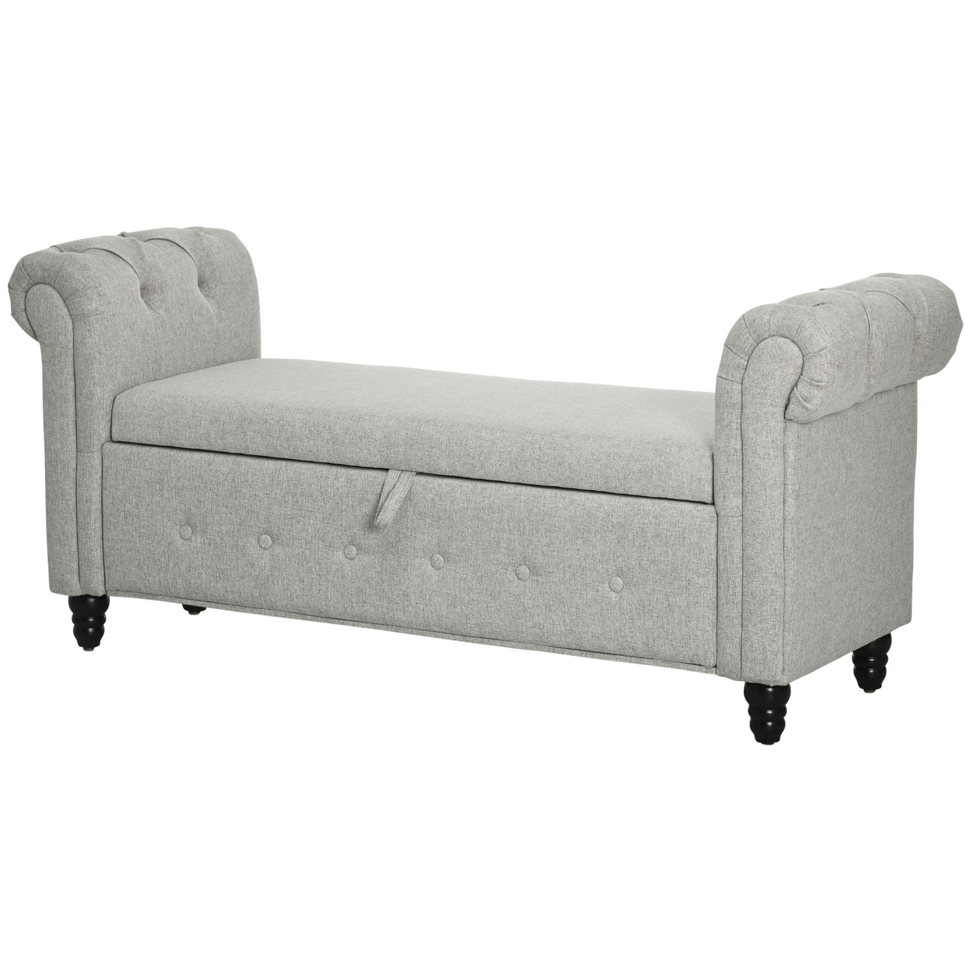 HOMCOM Aufbewahrungsbank Sitzbank Truhe 2-in-1 aus Leinenstoff mit Holzbeinen - 146,5 x 49 x 72 cm - Grau   Aosom