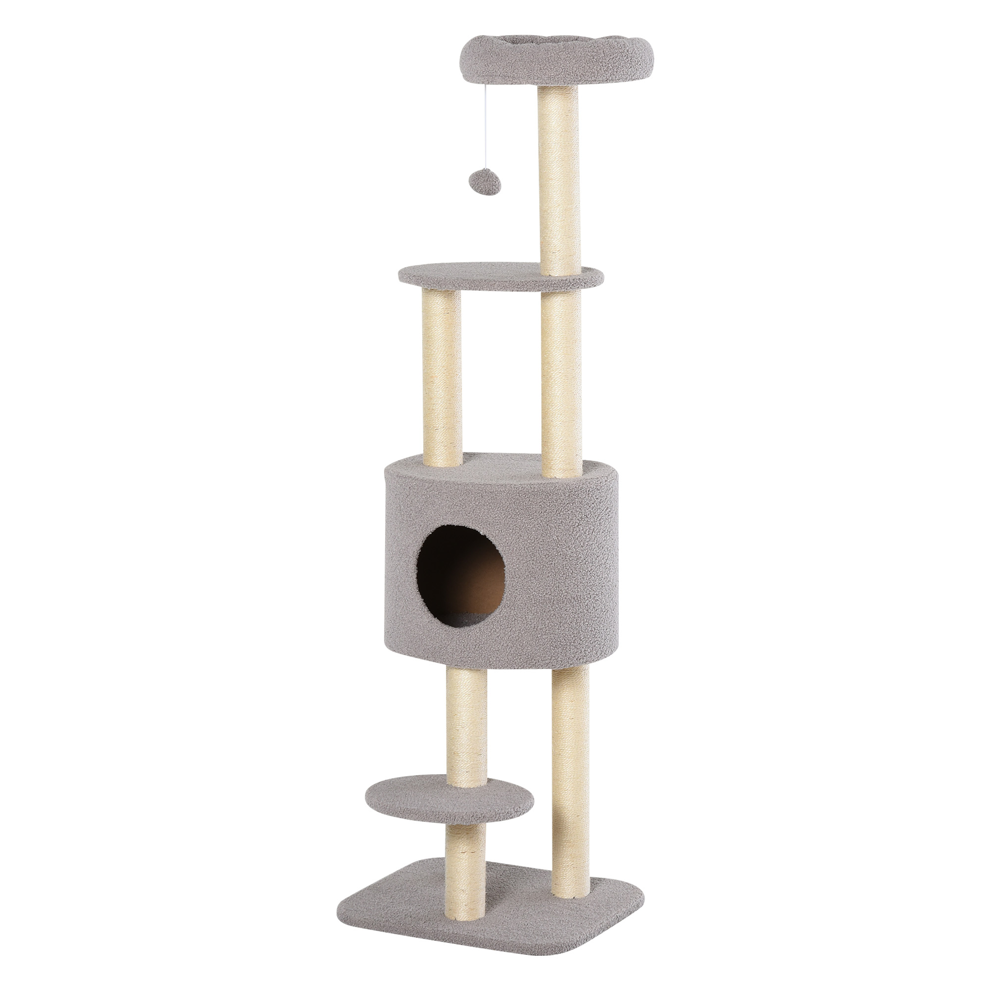 PawHut Kratzbaum mit Kratzbrett Höhle Sisal Hochwertiger Kurzplüsch 45L x 40B x 148H cm Grau Aosom