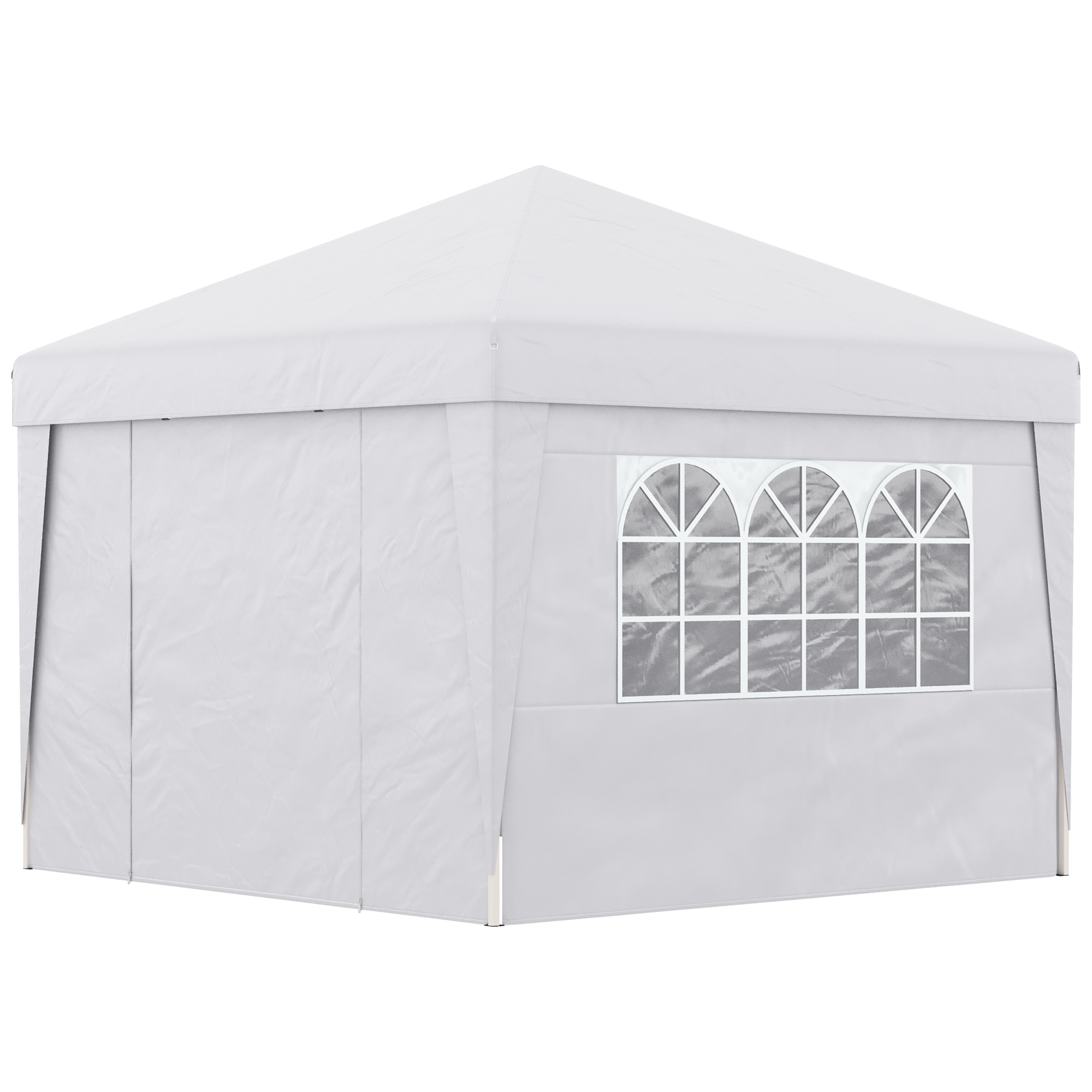 Outsunny Gartenpavillon Pop-up Faltbarer Partyzelt Empfangszelt 3 x 3 m UV-Schutz 30+ mit Fenstern Seitenwände Transporttasche Sandsäcke Weiß   Aosom