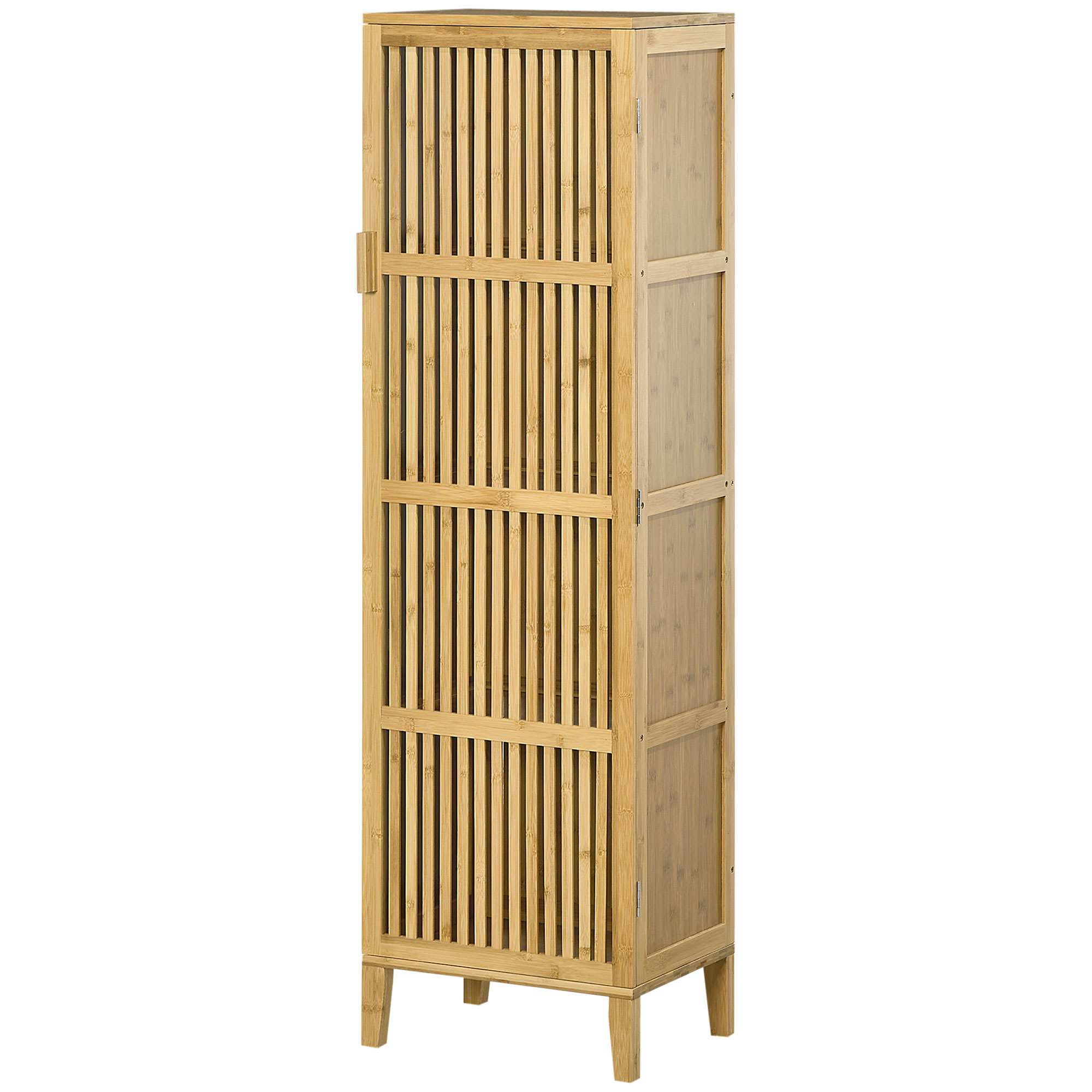 HOMCOM Bambus Aufbewahrungsschrank mit 4 Ebenen und Lamellentürdesign für Badezimmer Schlafzimmer Wohnzimmer 40 x 30 x 140 cm   Aosom