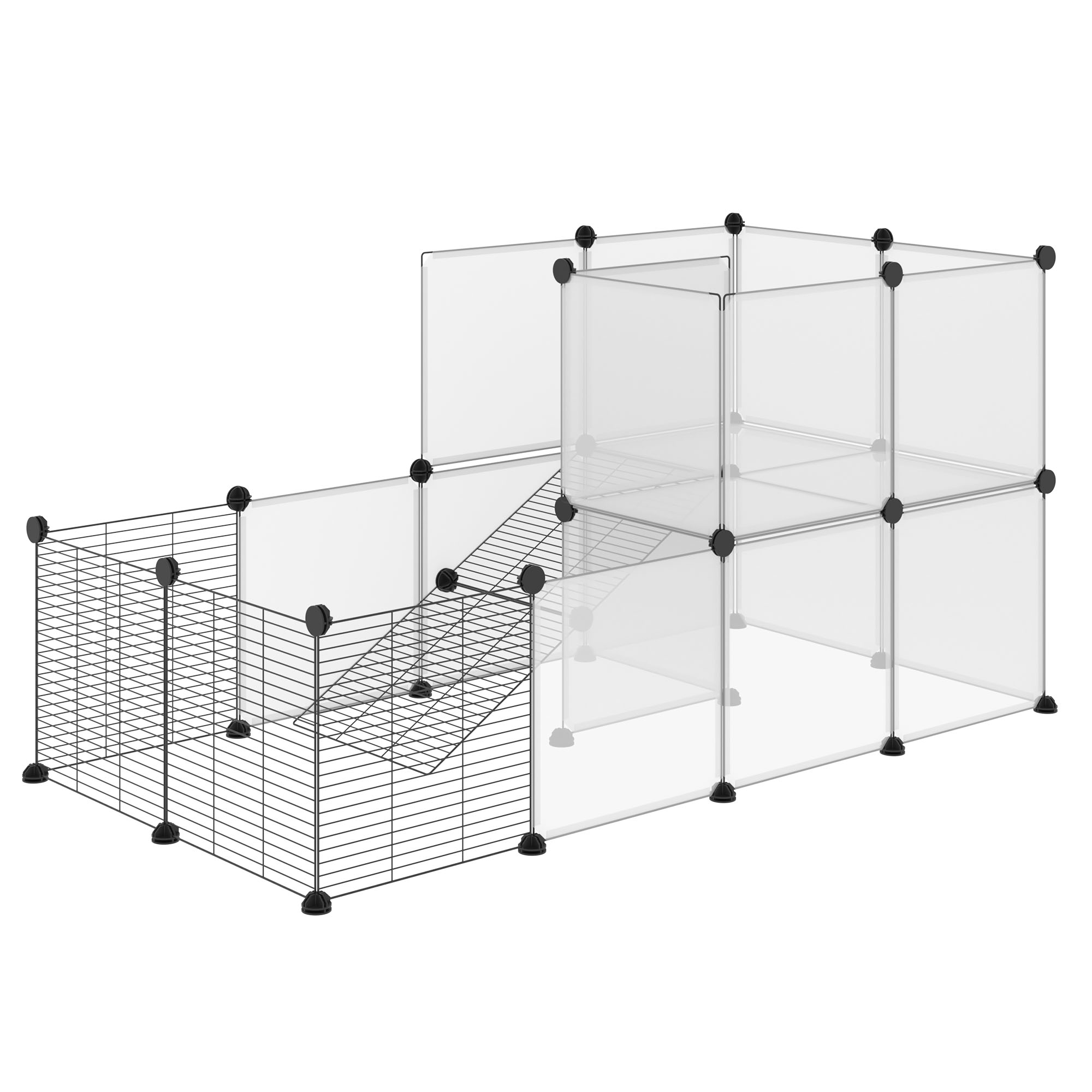 PawHut Kleintiergehege DIY Design modularer Käfig für Meerschweinchen Kaninchen Chinchillas kleine Haustiere 27 Paneele Schwarz Aosom