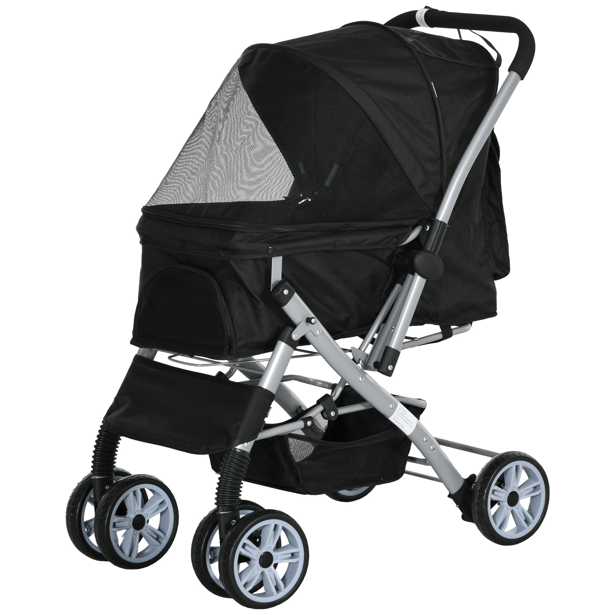 PawHut Faltbarer Buggy für Hunde und Katzen mit Korb und Aufbewahrungstasche, Sicherheitsgurte, verstellbare Hülle, Epoxidbeschichtetes Stahl, Oxford-Gewebe, Schwarz   Aosom