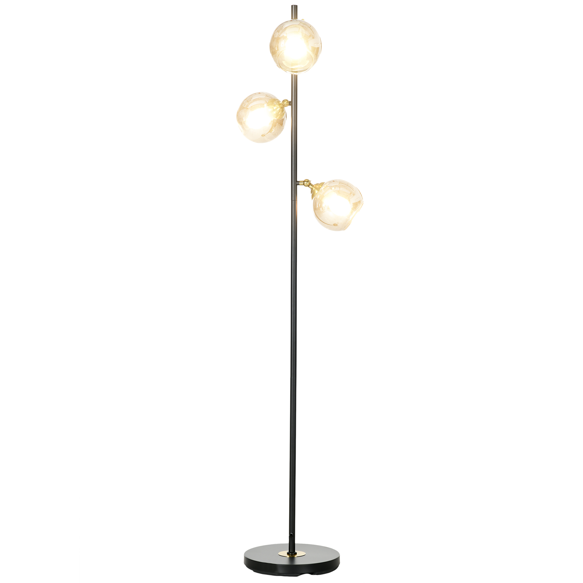 HOMCOM Stehlampe im Wohnzimmer aus Metall mit 3 Chrom-Metalllampenschirmen 40W Ø 36 x 162H cm Schwarz und Grau Aosom