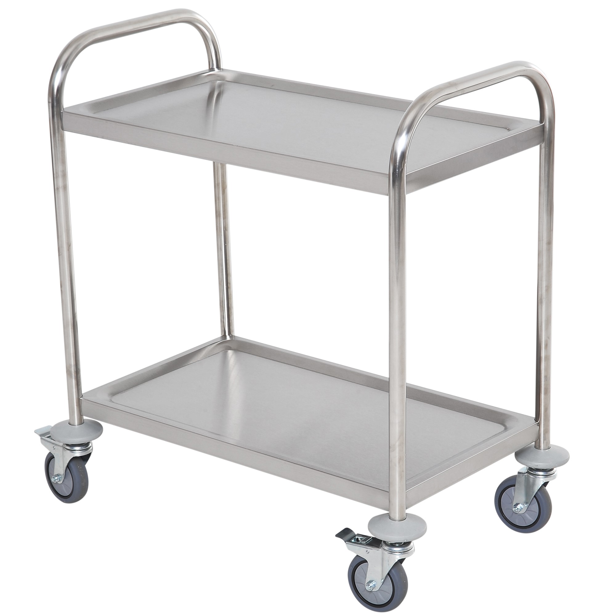 HOMCOM Servierwagen Küchenwagen mit Rollen 2 Regale 71L x 41B x 81H cm aus verchromtem Edelstahl   Aosom