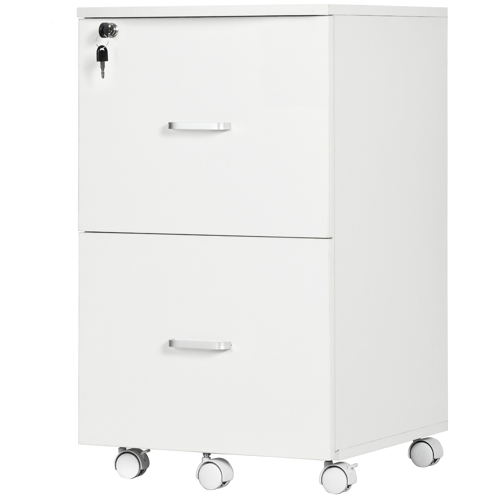 Vinsetto Schreibtischcontainer Aufbewahrung auf Rollen Aktenschrank Büromöbel 2 abschließbare Schubladen aus MDF Spanplatten Maße 43L x 45B x 72H cm weiß   Aosom