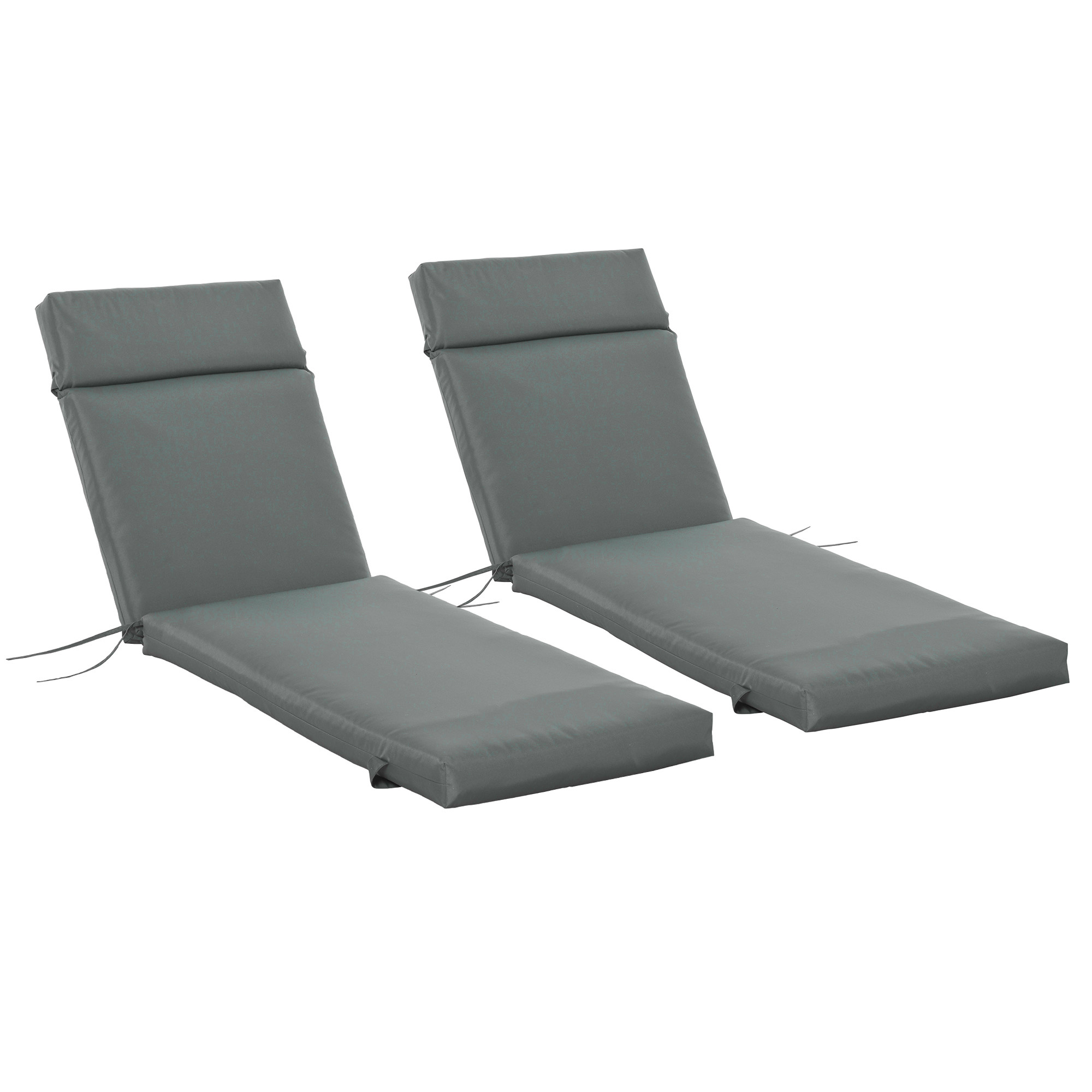 Outsunny 2er Set Auflage für Sonnenliege, Flammhemmend Liegenauflage mit Bänder für Gartenliege 8cm dick Polsterauflage Liegestuhl Kissen für Gartenmöbel, Auflagen für Deckchair 196x55x8 cm Dunkelgrau Aosom
