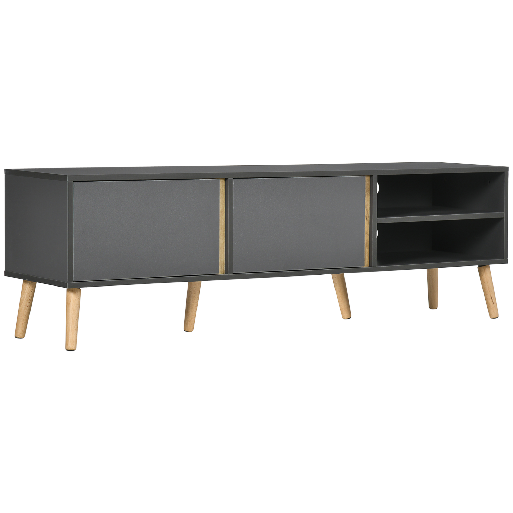 HOMCOM TV-Möbel TV-Bank für Fernseher bis zu 55 Zoll im skandinavischen Design mit 2 Türen 2 Nischen und Kabeldurchführungen 150 x 35 x 45 cm Dunkelgrau Aosom