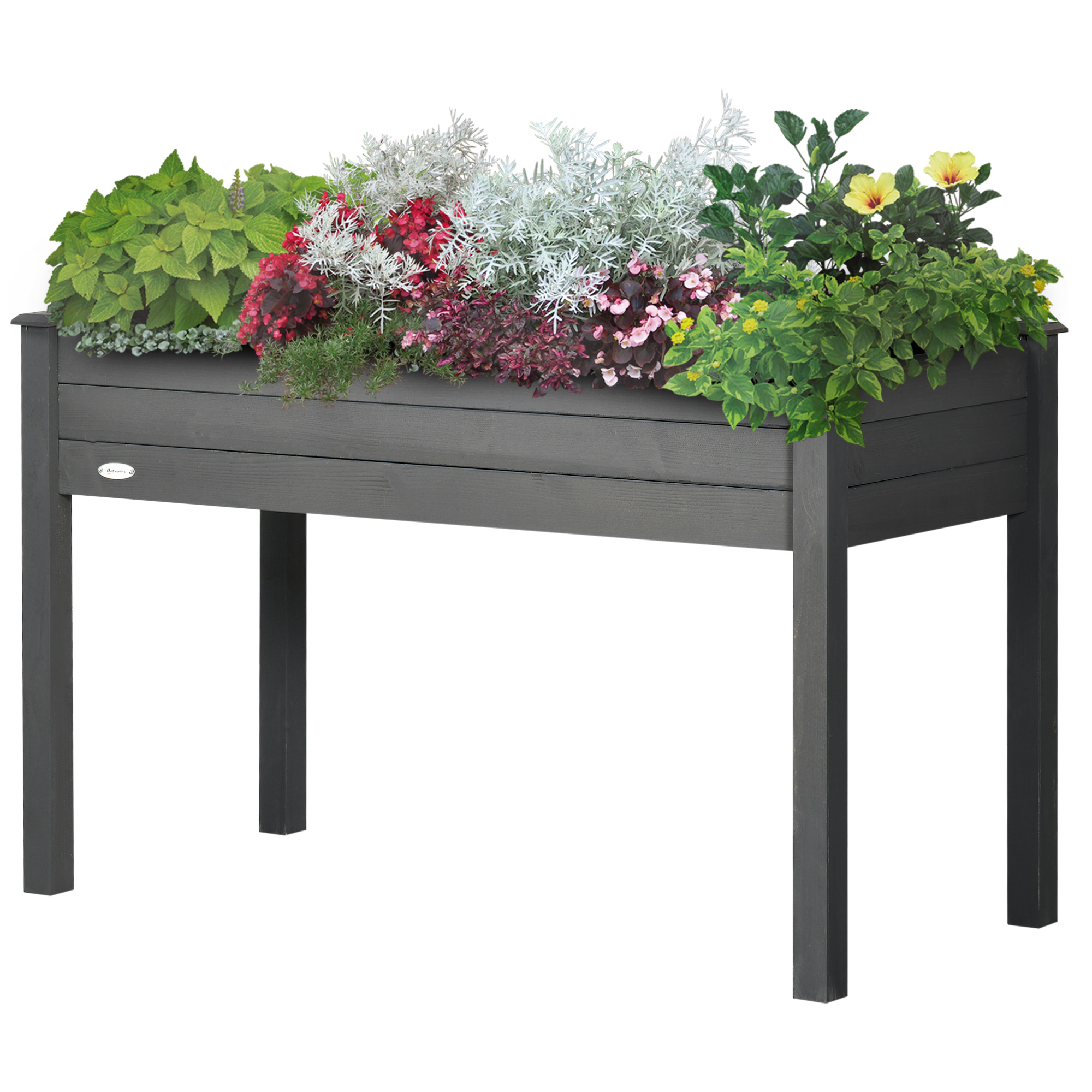Outsunny Hochbeet-Pflanzkasten auf Beinen, Maße 123L x 57B x 76H cm, inklusive Bewässerungseinsätze + Drainagevlies, Massives Fichtenholz Aosom
