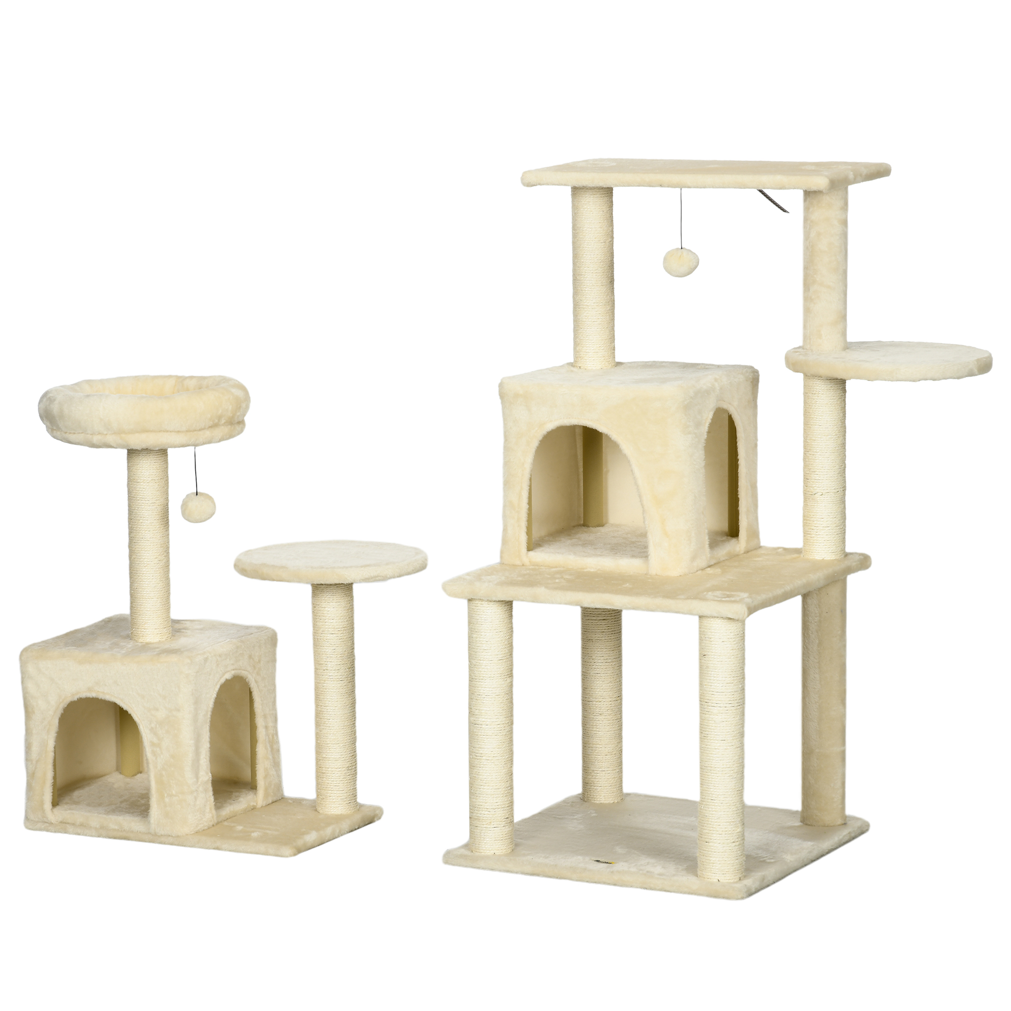 PawHut Katzenbaum Kletterbaum Kratzbaum Spielezentrum Höhe 171 cm Aktivitätenzentrum mit 2 Höhlen 6 Plattformen 2 hängenden Bommeln beige   Aosom