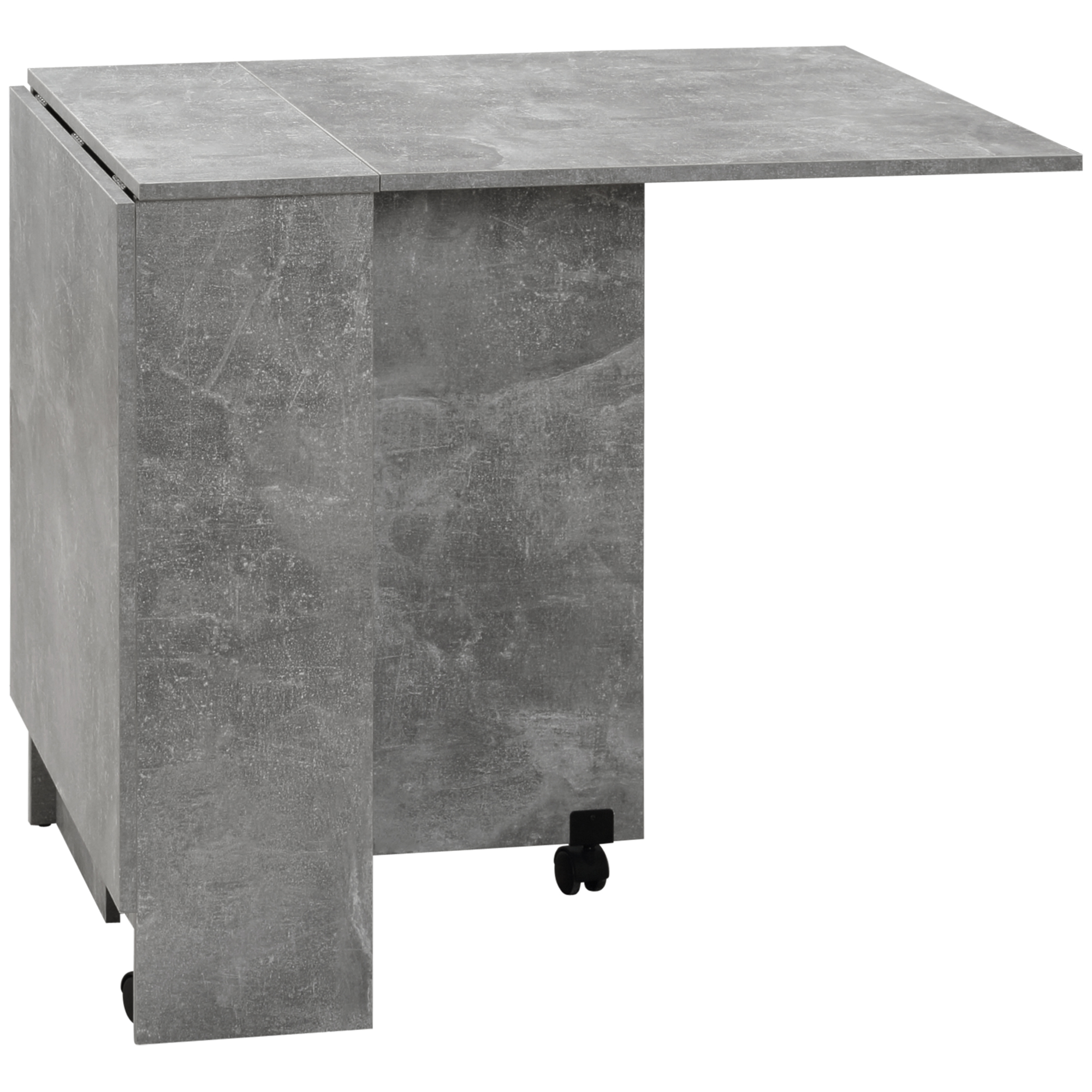 HOMCOM Klappbarer Küchentisch Esszimmertisch auf Rollen 75B x 140T x 74H cm 2 integrierte Regale aus Holz in Grau   Aosom