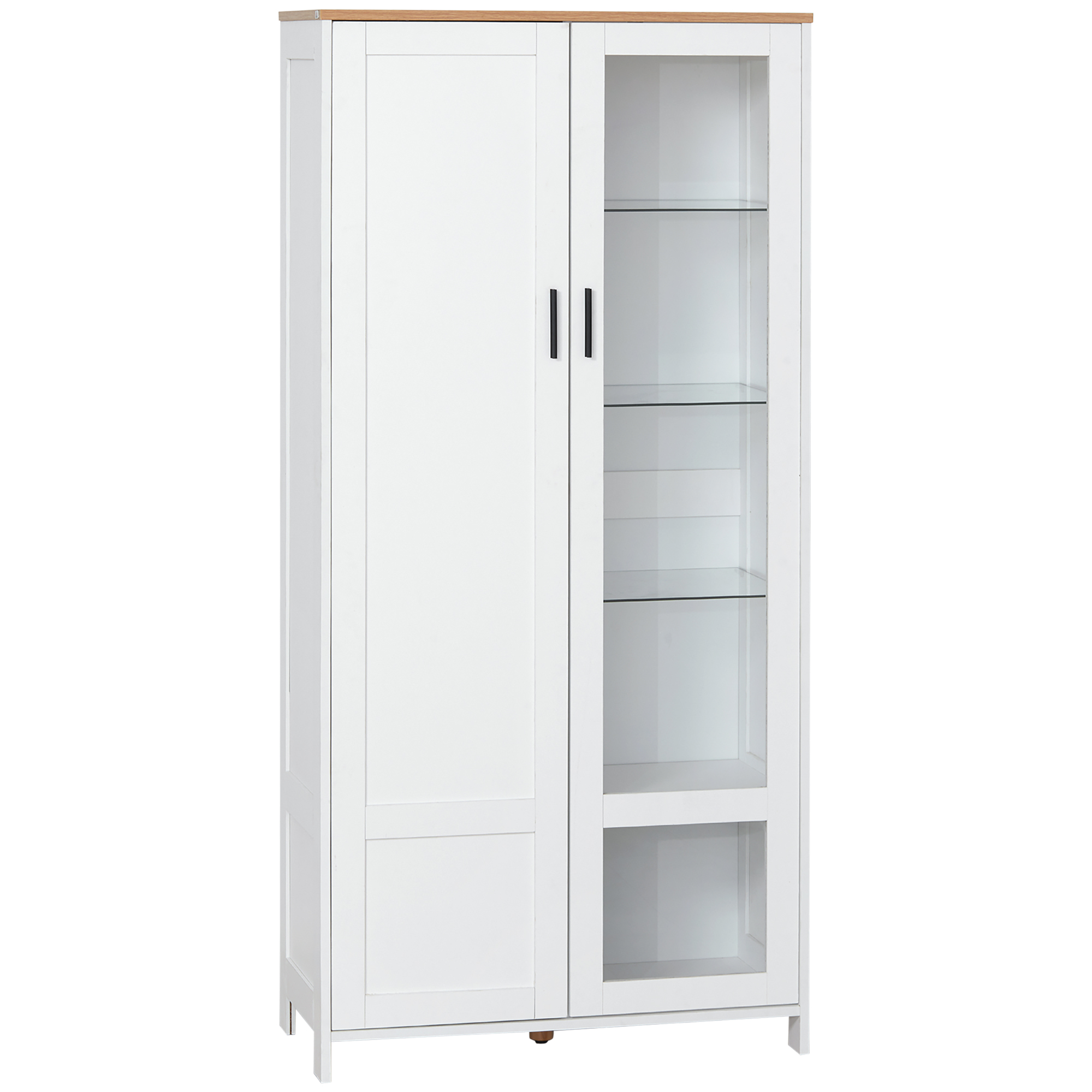 HOMCOM Küchenbuffet, Küchenschrank, Vitrine, 2 Türen, davon eine verglast - Aufbewahrungsmöbel mit verstellbaren Regalen und 9 Fächern, 76 x 36 x 160 cm - weiß   Aosom