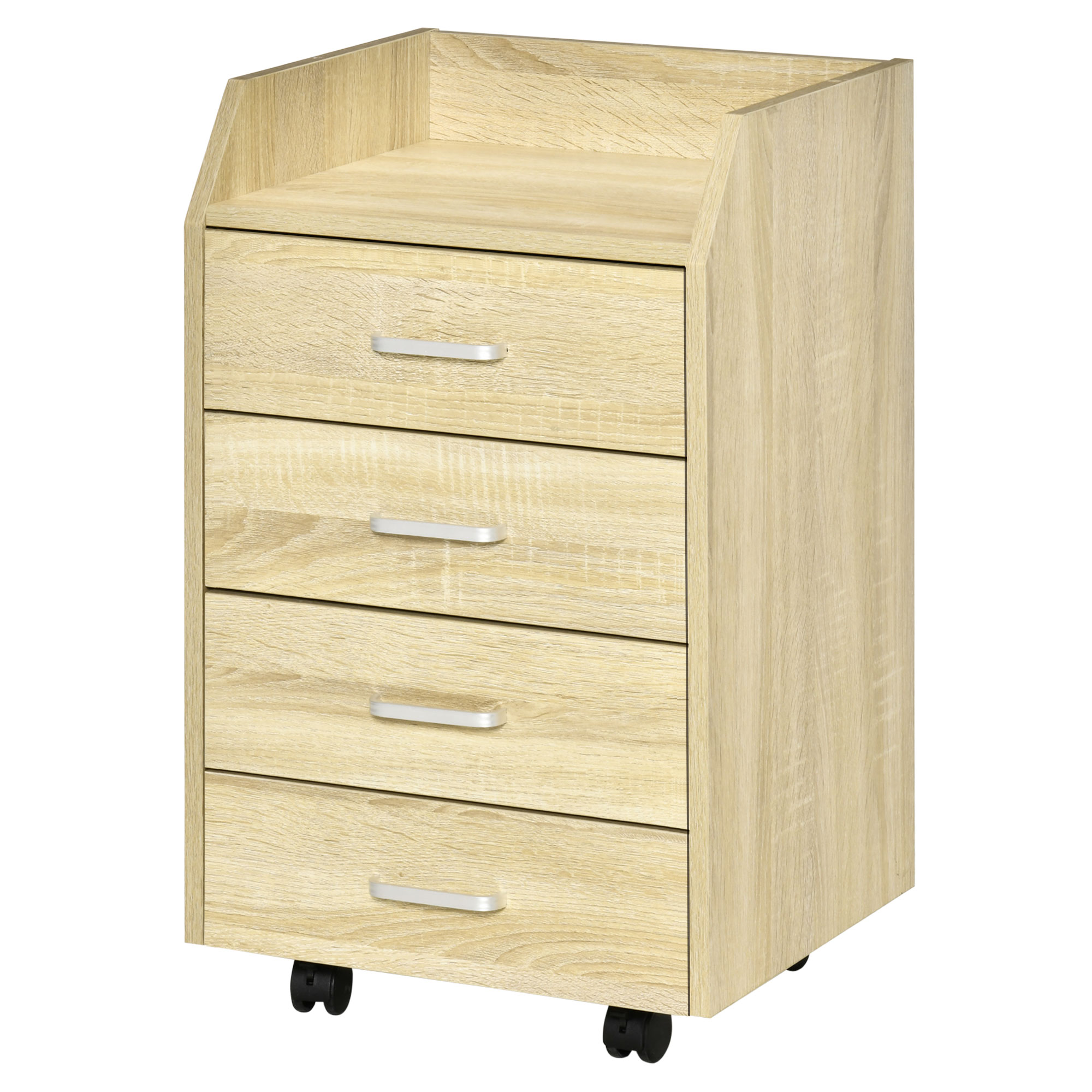 Vinsetto Rollcontainer Büro Aufbewahrung auf Rollen 4 Schubladen MDF und Spanplatten 40L x 36B x 65H cm natürlich Aosom