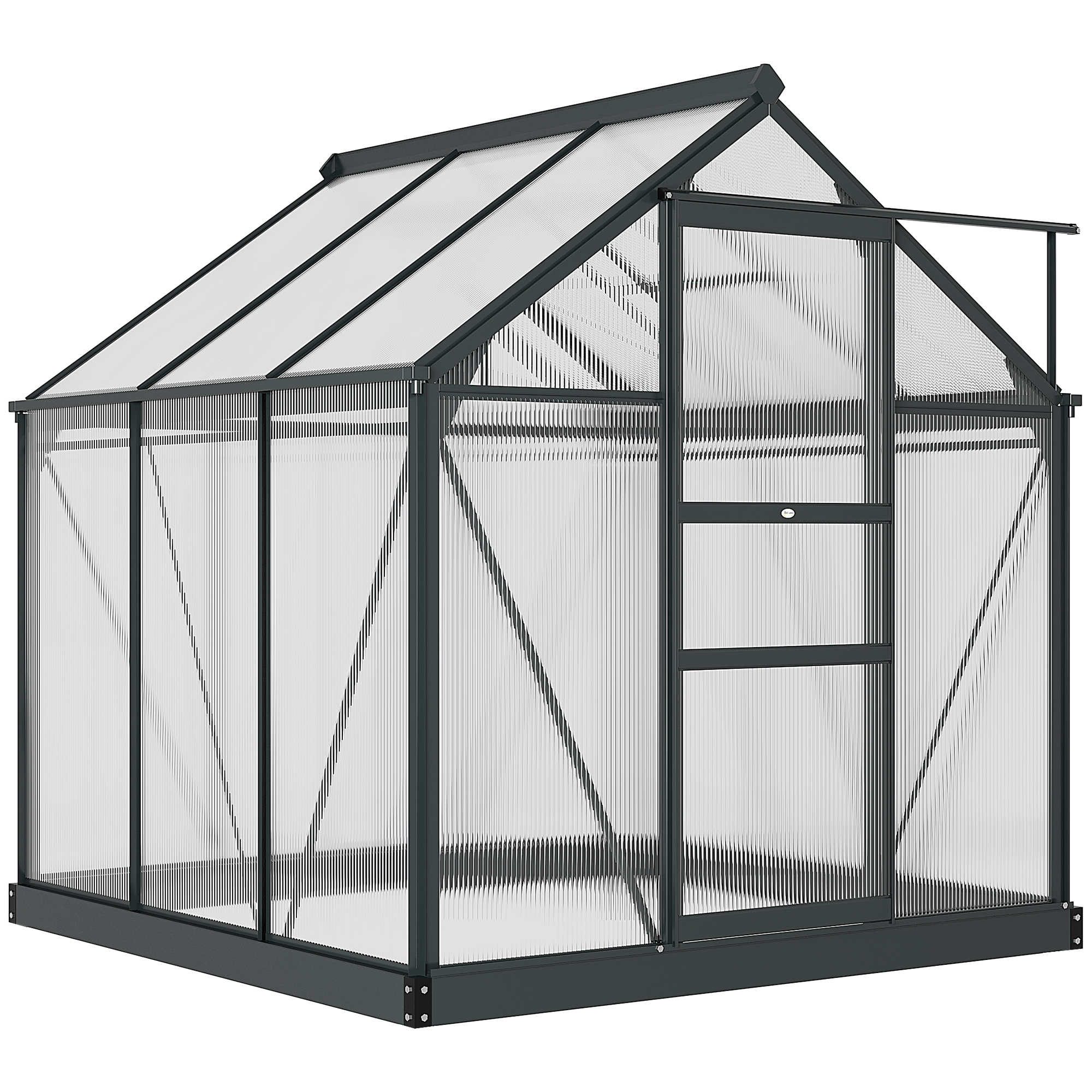 Outsunny Gewächshaus aus Polycarbonat 3,65 m² Gewächshaus aus Aluminium für den Garten 190 x 192 x 201 cm UV-beständig, mit verstärktem Fundament, Regenrinne, Dachfenster und Schiebetür, Grau Aosom