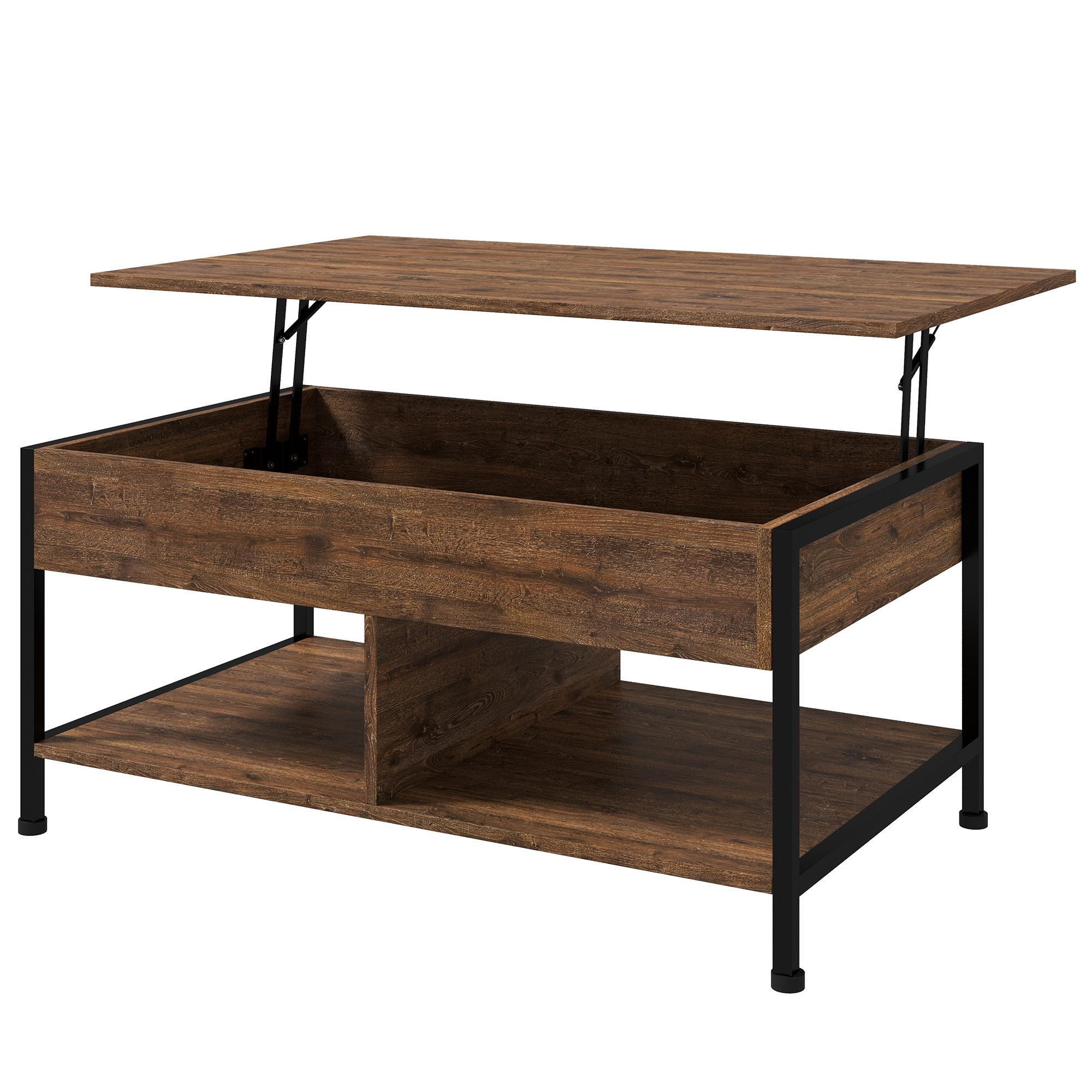HOMCOM Couchtisch mit klappbarem Tablett - untere Regale, Stauraumtruhe - Maße 100L x 80B x 60H cm - rustikales schwarzes Holzoptik Aosom