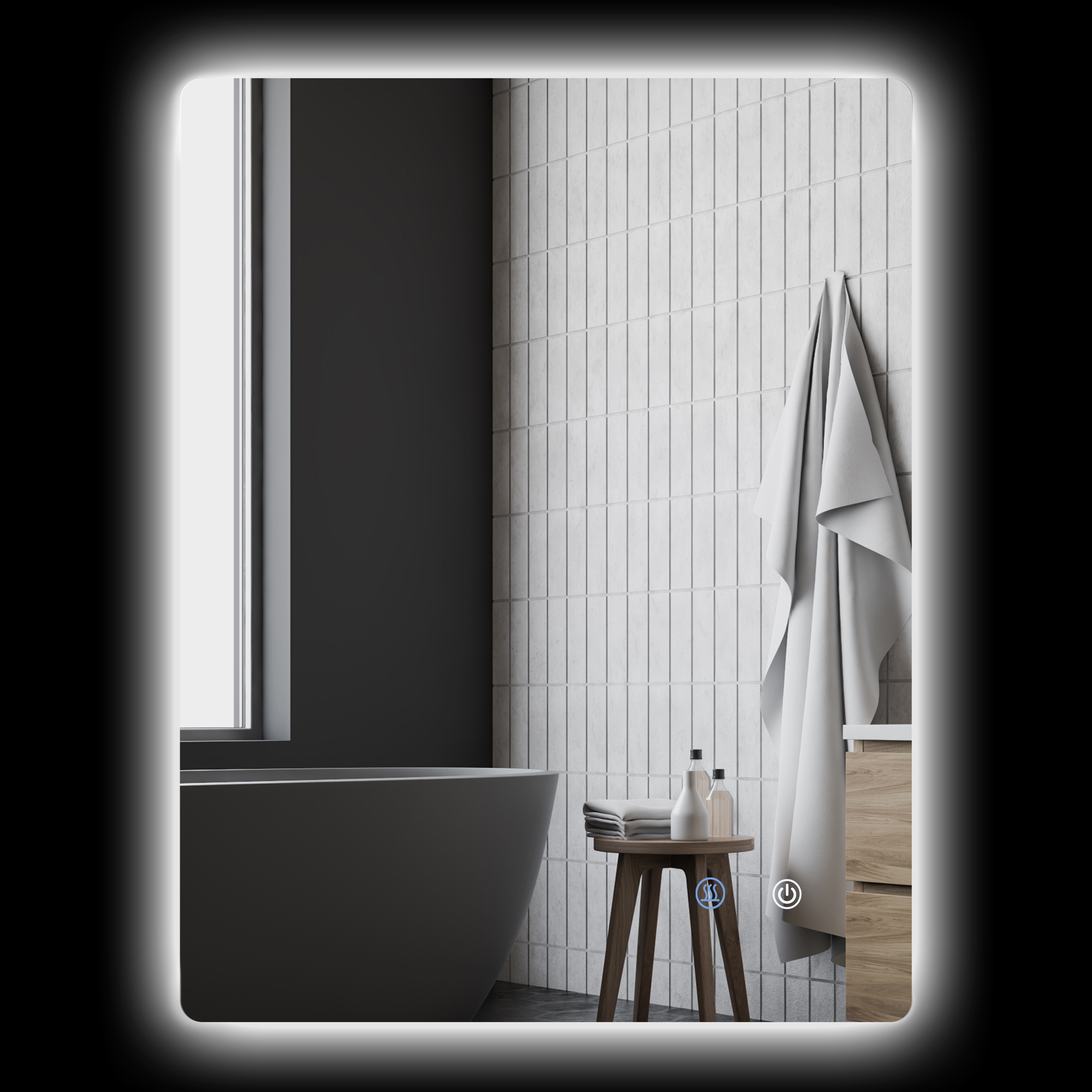 kleankin Rechteckiger LED-Badezimmerspiegel mit Beleuchtung - 80 x 60 cm - 3 Farben, einstellbare Helligkeit Touchschalter Antibeschlag-System weiß transparent   Aosom