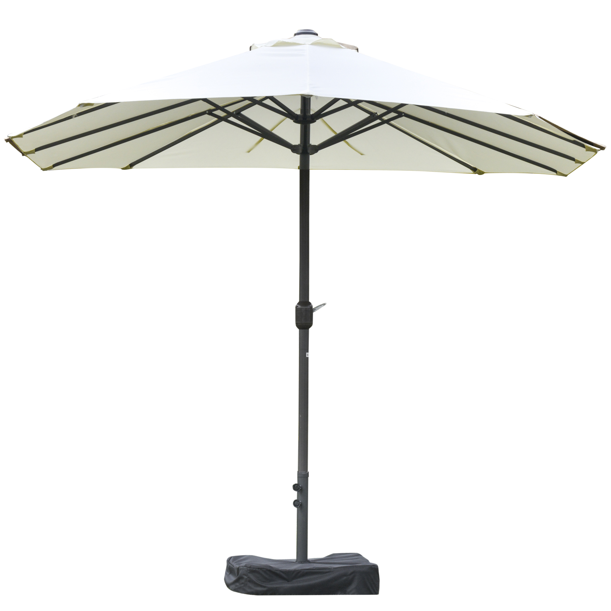 XXL-Gartenschirm, großer Sonnenschirm 4,6L x 2,7B x 2,4H m, Kurbelöffnung und -schließung, Stahl, hochdichtes Polyester, Gewichtssäcke und Sonnenschirmsockel inklusive, Creme Aosom