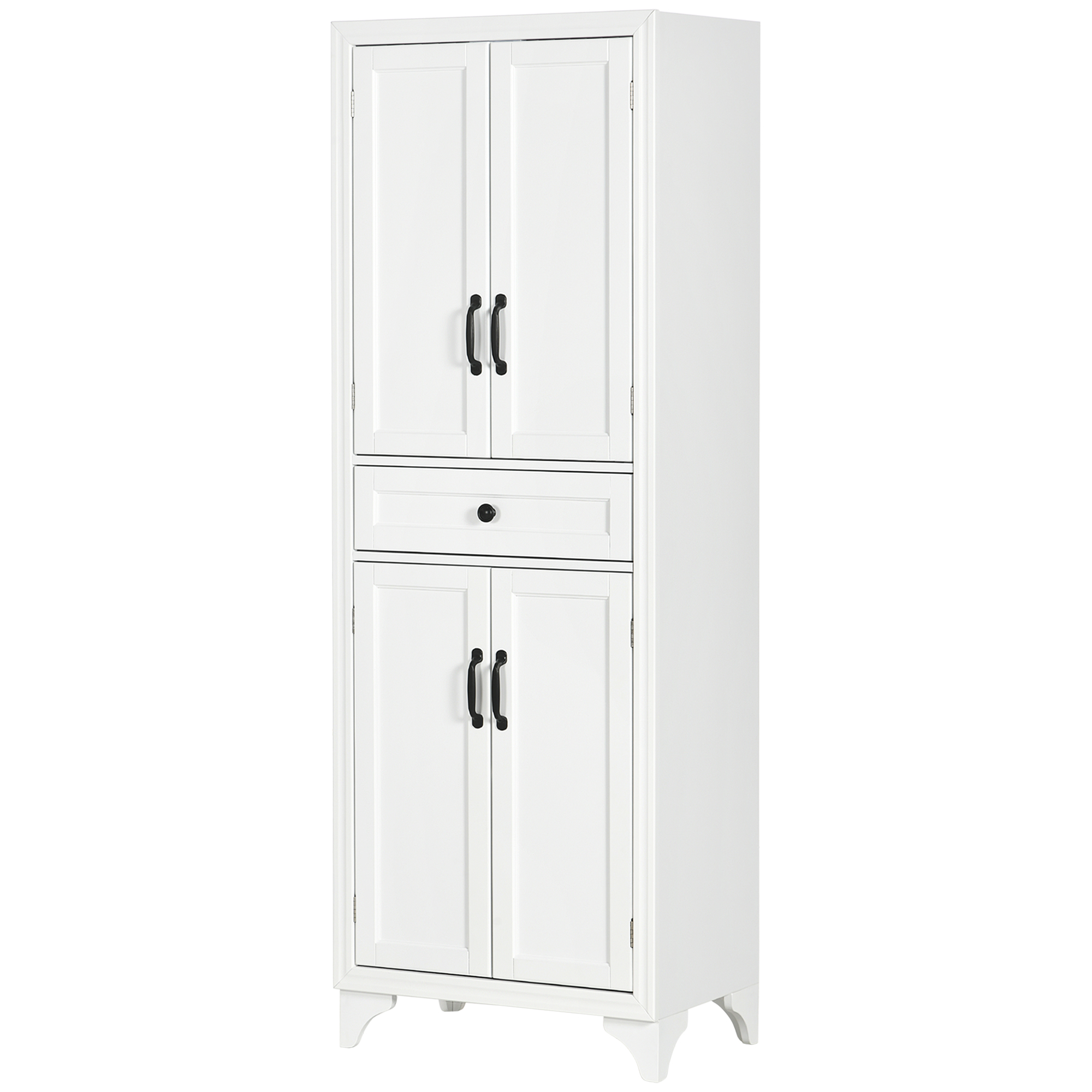 HOMCOM Hochschrank Küchenmöbel 4 Türen 2 Schränke und 1 zentrale Schublade Höhe 170 cm mit höhenverstellbarem Regal - Weiß   Aosom