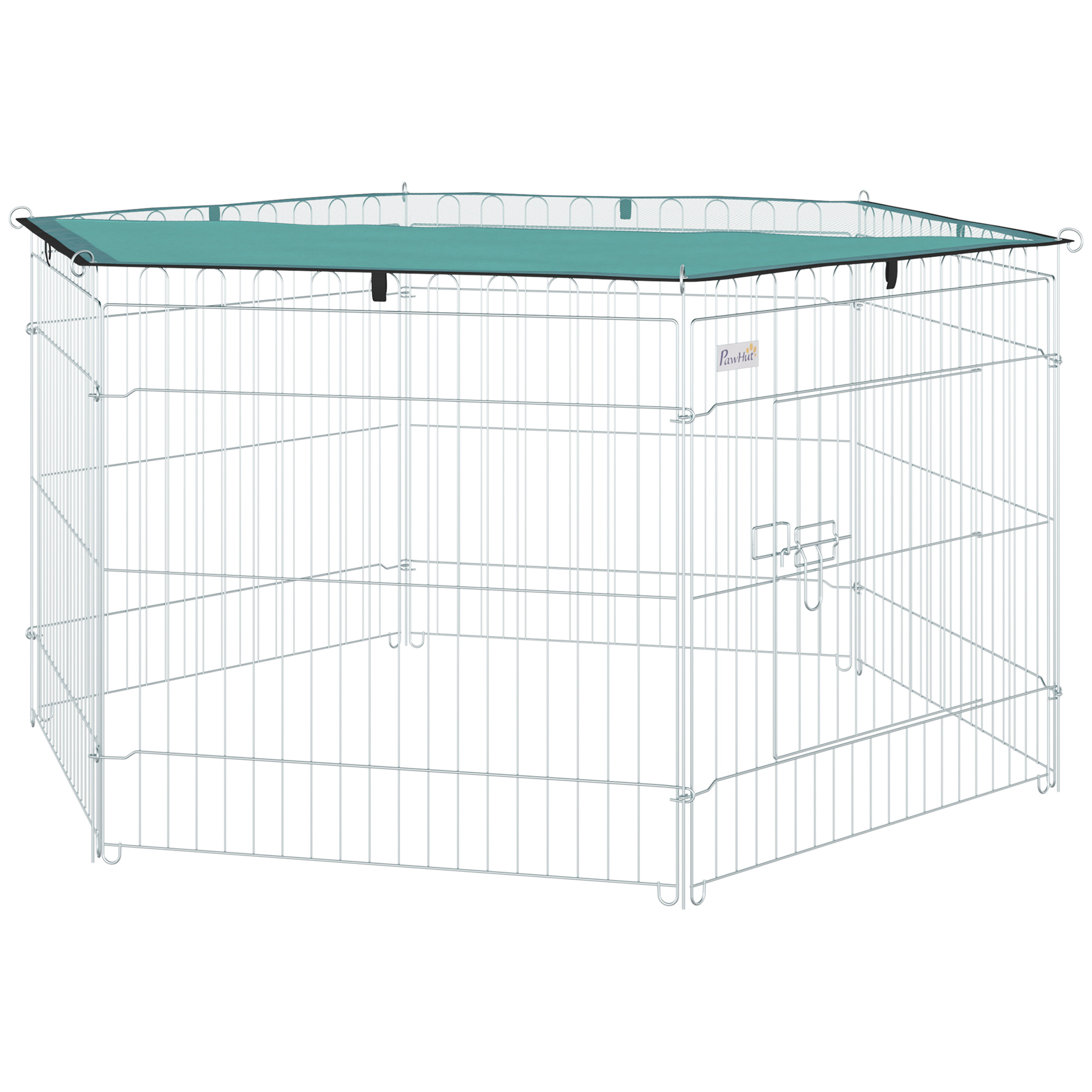 PawHut Modulares Auslaufgehege aus Stahl mit 6 Paneelen und 1 Tür für Hunde, Kaninchen, Nager, kleine Tiere für den Innen- und Außenbereich Ø 120 x 60 cm Grau Metall Grün   Aosom