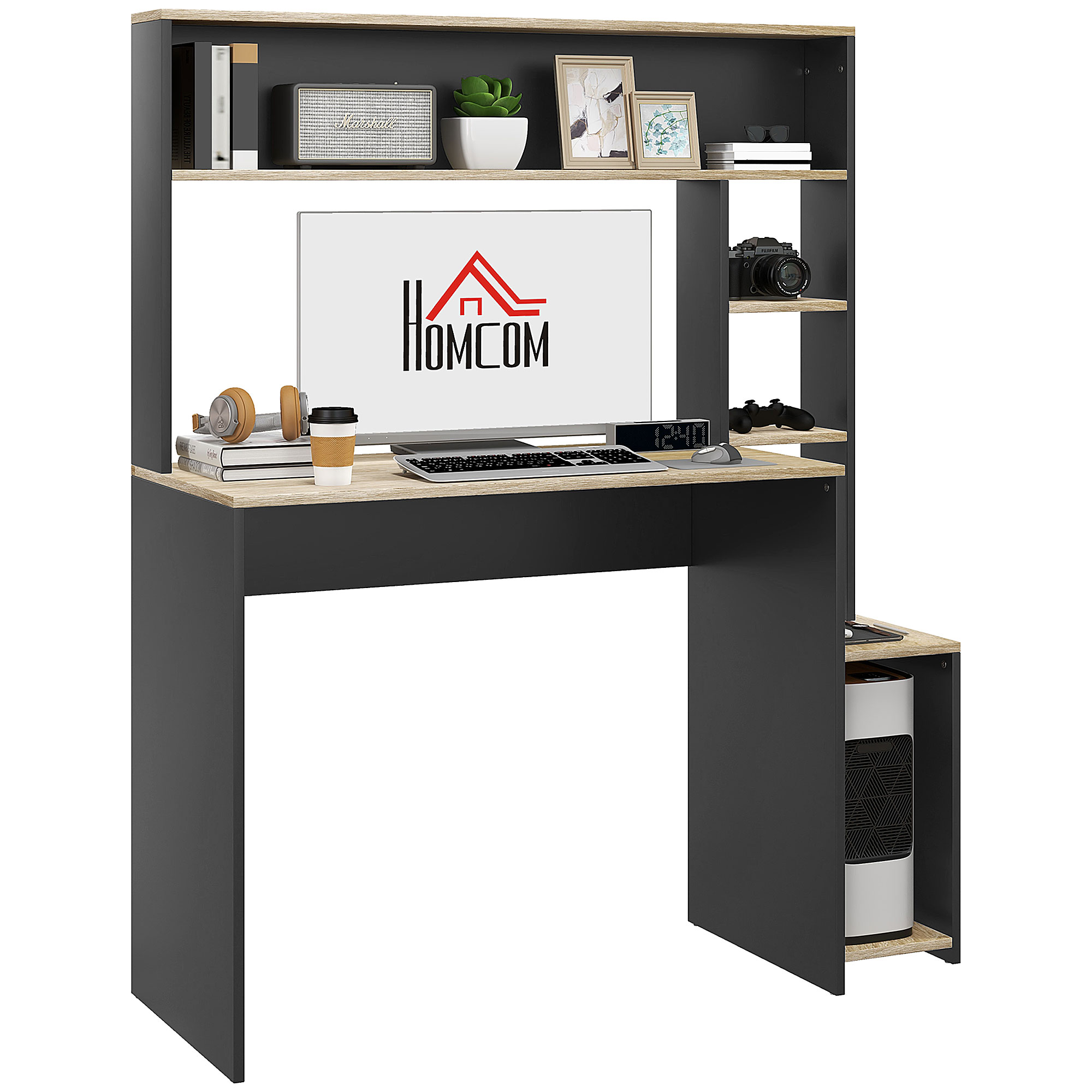 HOMCOM Schreibtisch mit mehreren Regalen, Computertisch mit CPU-Ständer, großer Schreibtisch, 114L x 45B x 138H cm Aosom