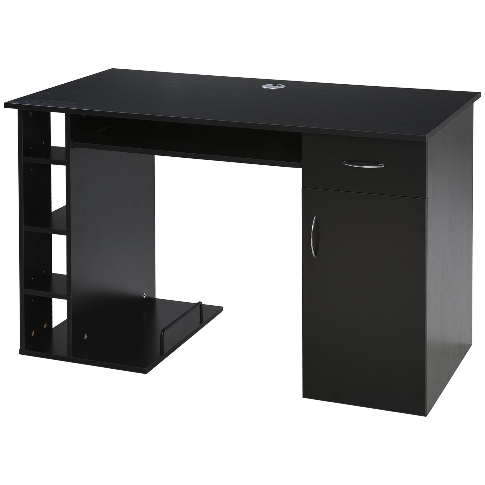 HOMCOM Computertisch Multifunktionaler Schreibtisch mit Regalen, Schublade, Tastaturablage aus MDF 120 x 60 x 74 cm - Schwarz   Aosom