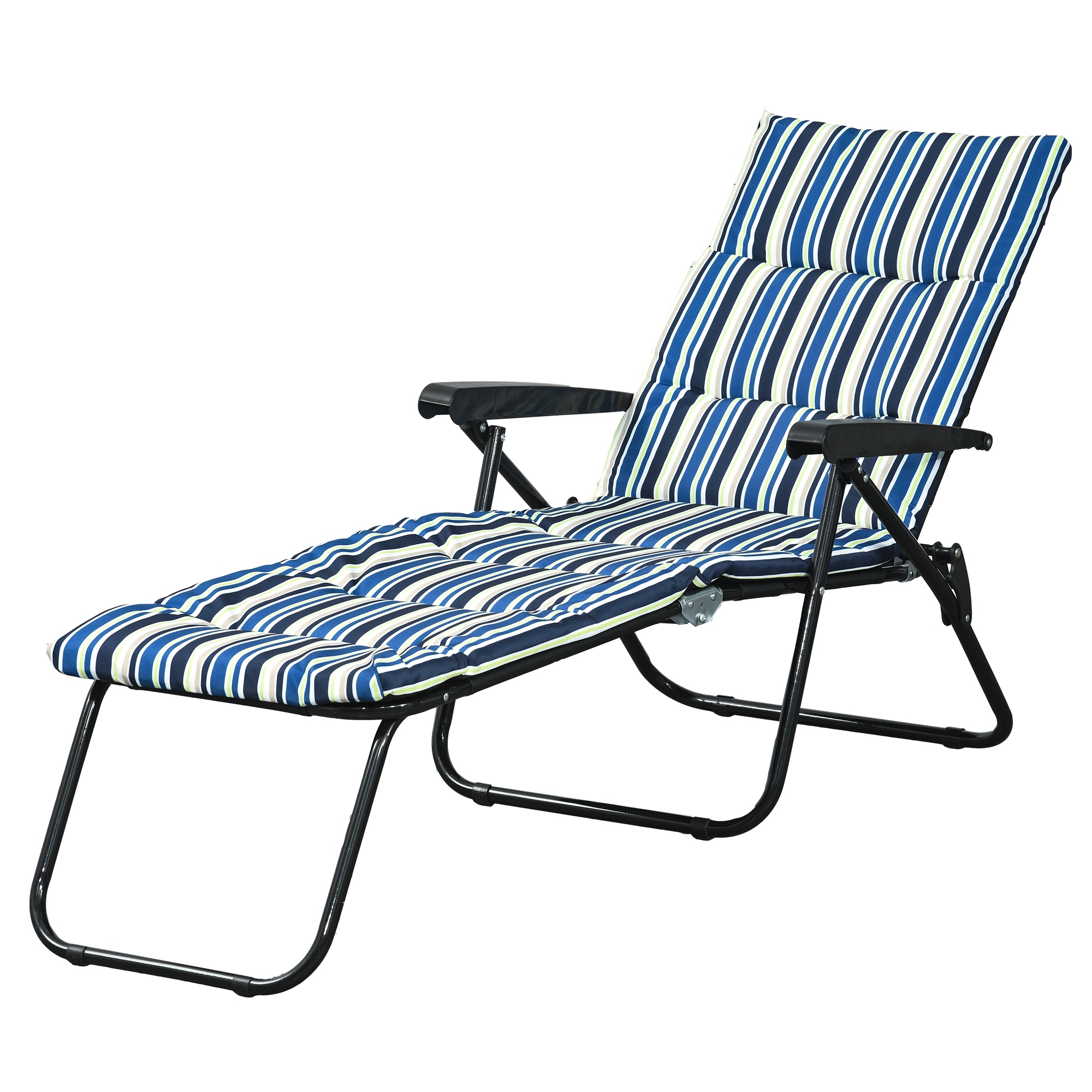 Outsunny Sonnenliege klappbarer Liegestuhl mit 6-fach verstellbarer Rückenlehne, großer Komfort mit Matratze + Armlehnen aus Stahl und Polyester in Multicolor Aosom