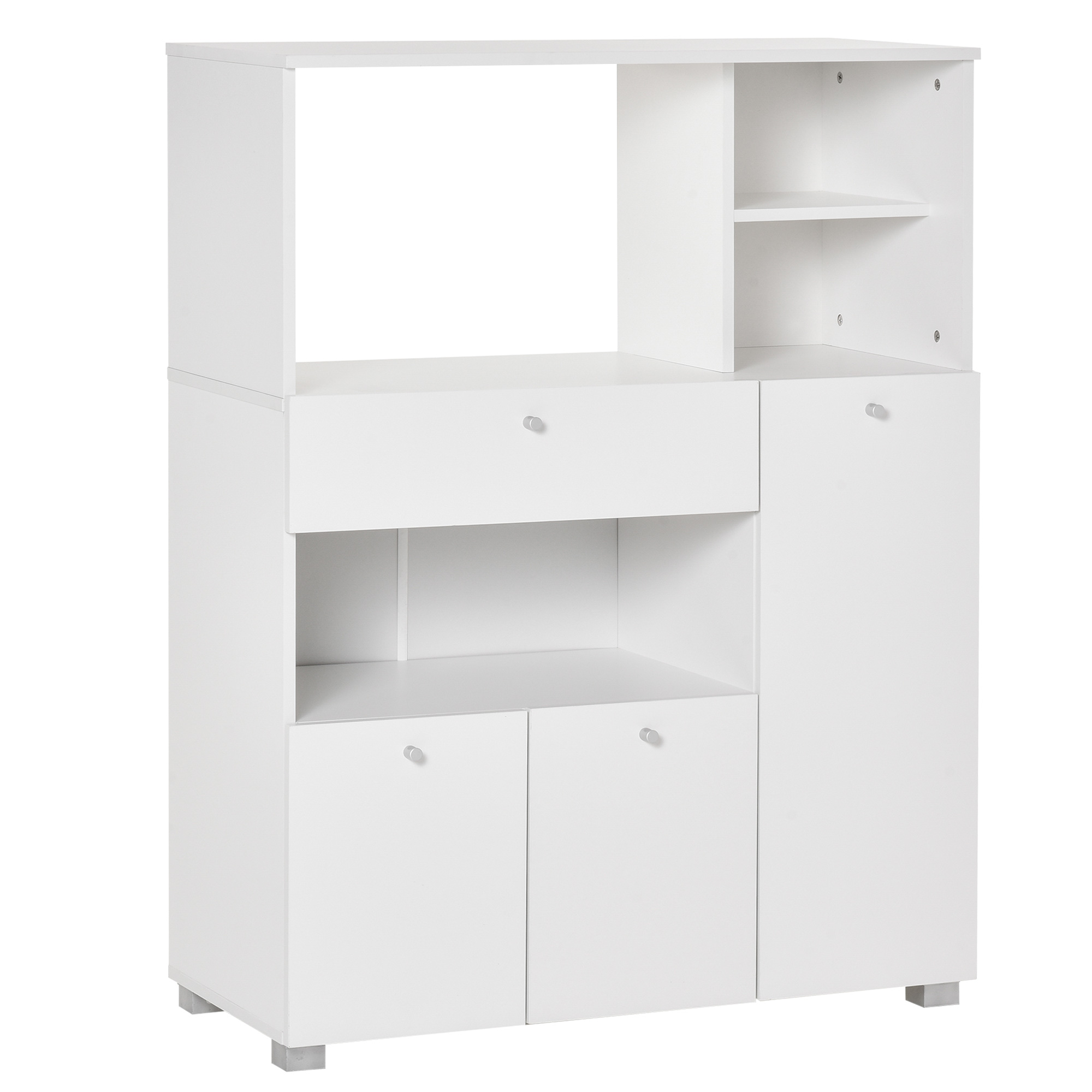 HOMCOM Mikrowellenmöbel Küchenschrank Küchenaufbewahrungsbuffet mit 2 Schränken, 4 Fächern, Schublade, 90L x 40B x 120H cm in Weißem Holz   Aosom
