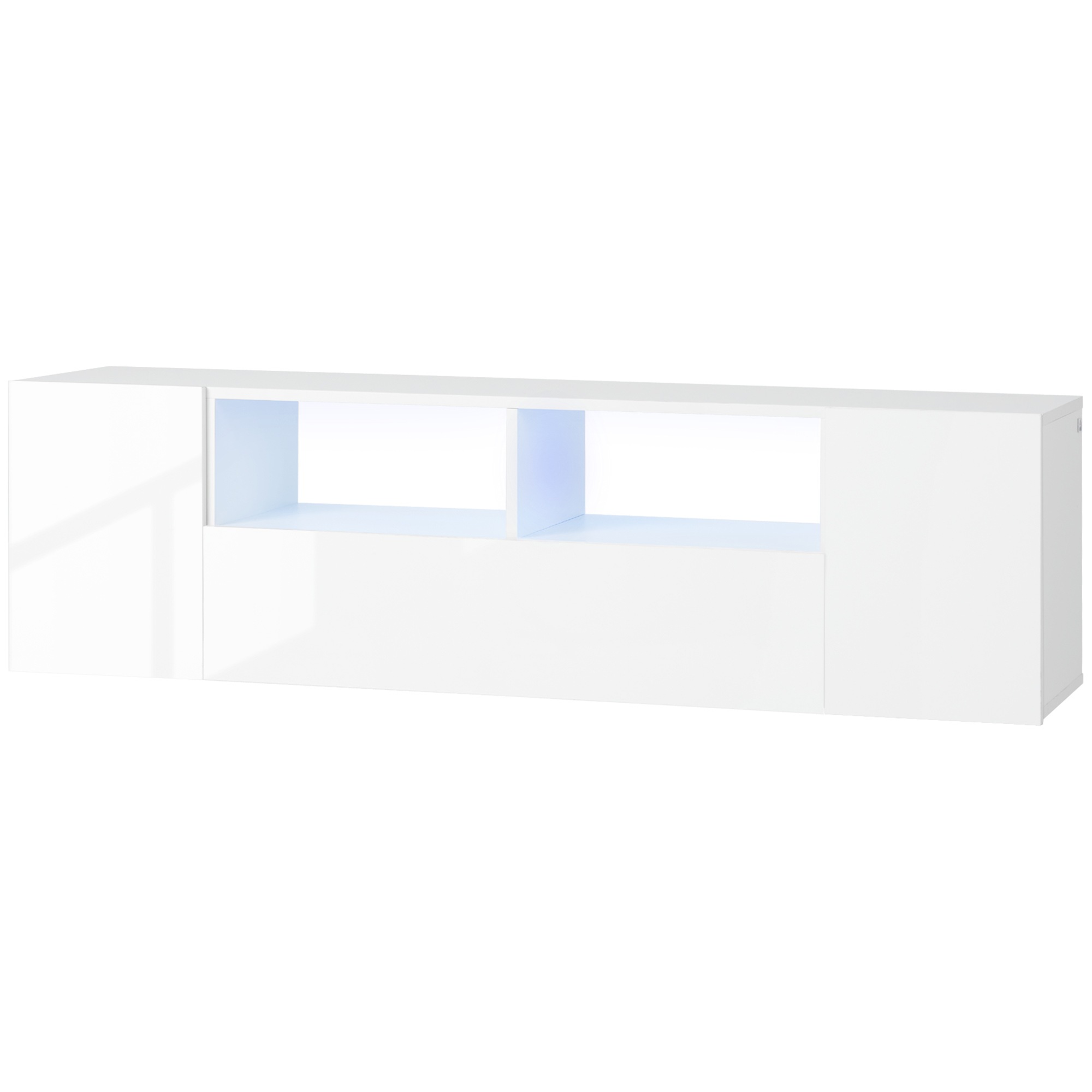 HOMCOM TV-Möbel, TV-Bank, TV-Möbel, bis zu 60 Zoll, mit LED-Lichtern, 2 Regalen und Schränken, glänzender Türplatte, 137 x 35 x 42 cm, weiß   Aosom