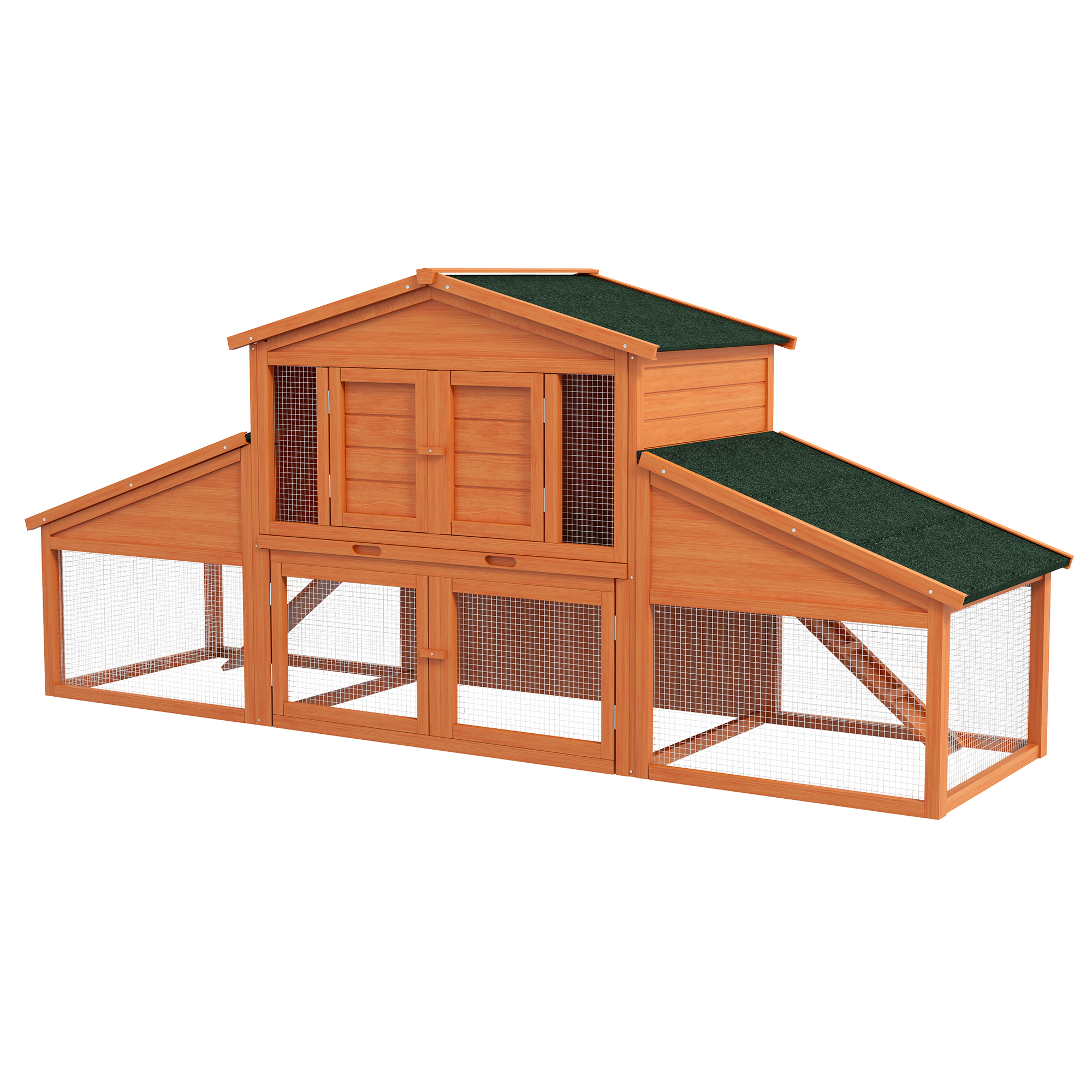 PawHut Kaninchenstall Nager XXL 2 Etagen 2 Gehege Misttablett 2,25L x 0,70B x 1H m Massivholz Kiefer Aosom