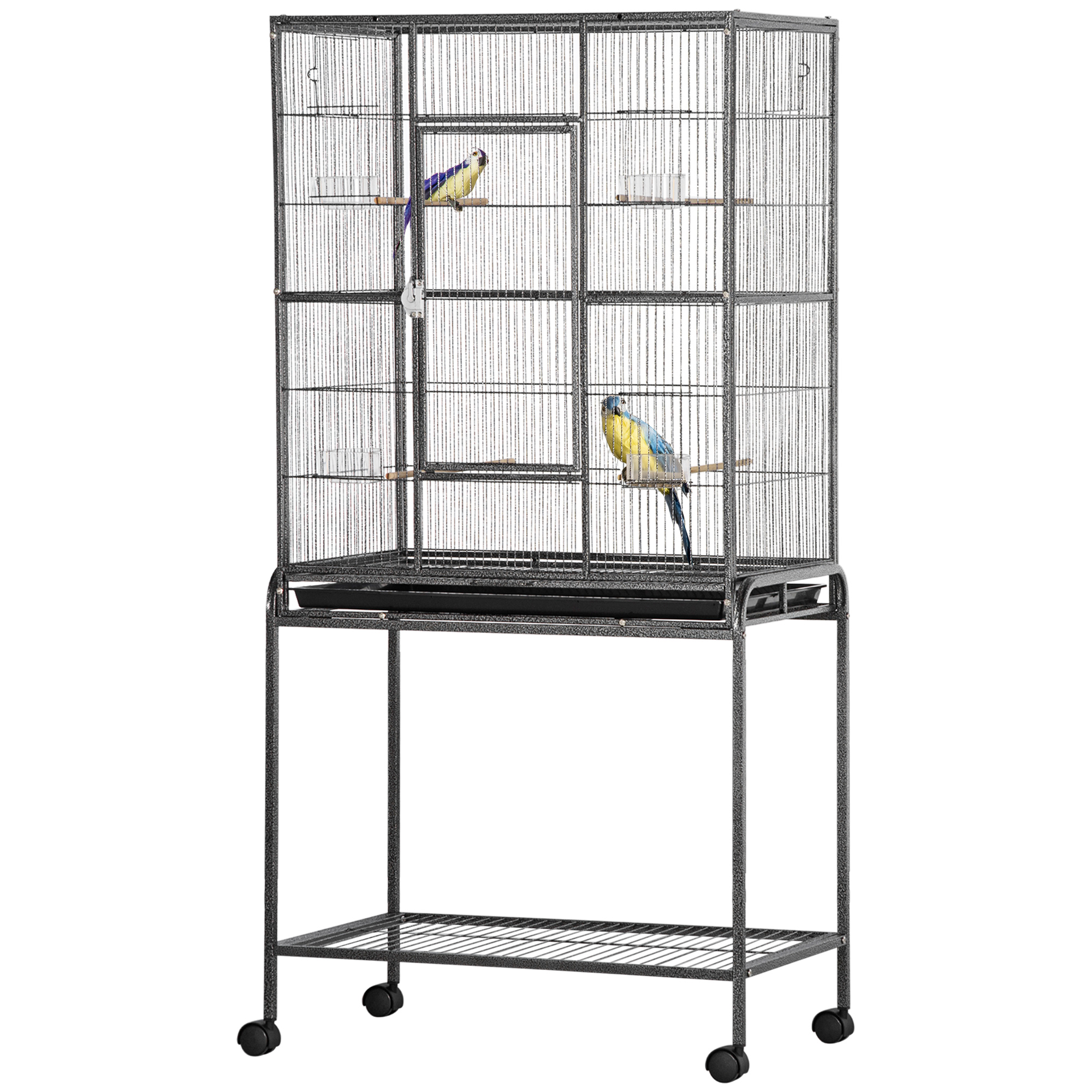 PawHut Vogelkäfig Portable mit 4 Futternäpfen und 4 Holzstangen Praktisch 77 x 47 x 163 cm Schwarz und Grau   Aosom