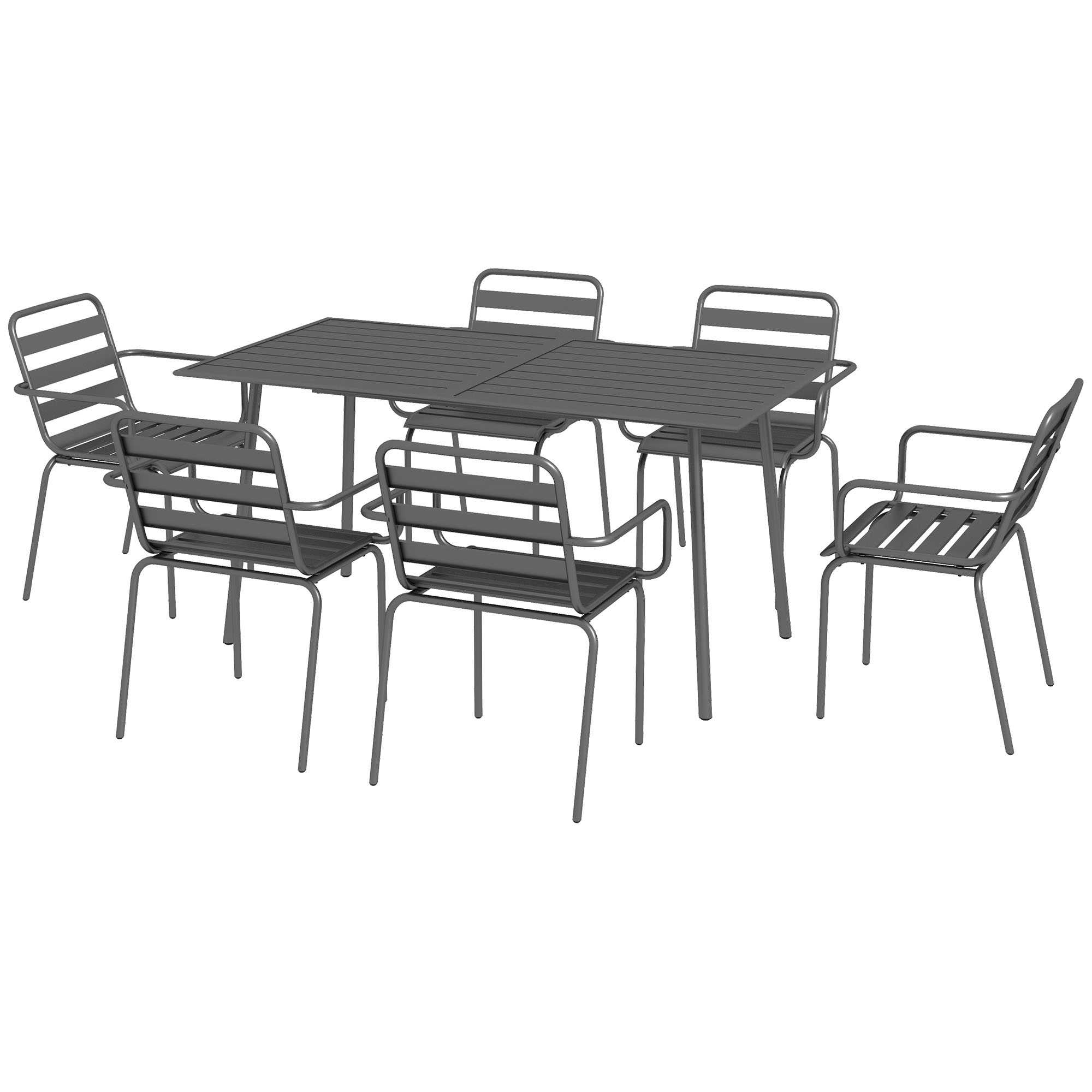 Outsunny Gartenmöbel-Set mit 7-teiliger Esstischgruppe aus Metall in Grau mit 1 Tisch und 6 stapelbaren Stühlen Aosom