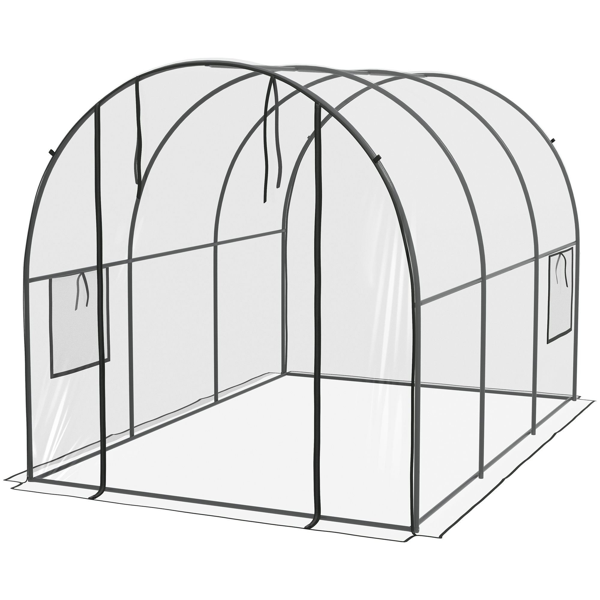 Outsunny Garten-Tunnelgewächshaus Gewächshaus für Tomaten Bodenfläche 6 m² 3L x 2B x 2H m verstärkter Rohrrahmen Rolltor 2 aufrollbare Fenster - transparent   Aosom