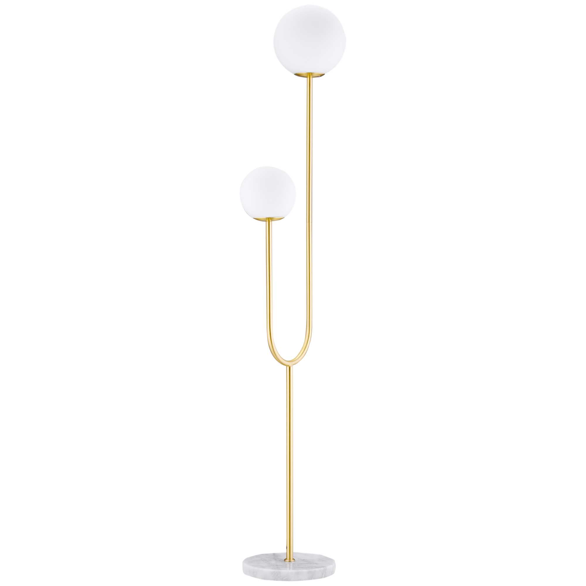 HOMCOM Stehlampe Metall Stehlampe Salon gold mit 2 Glaskugel-Lampenschirmen weiß milchig - 25W - 33 x 25 x 155,5 cm   Aosom