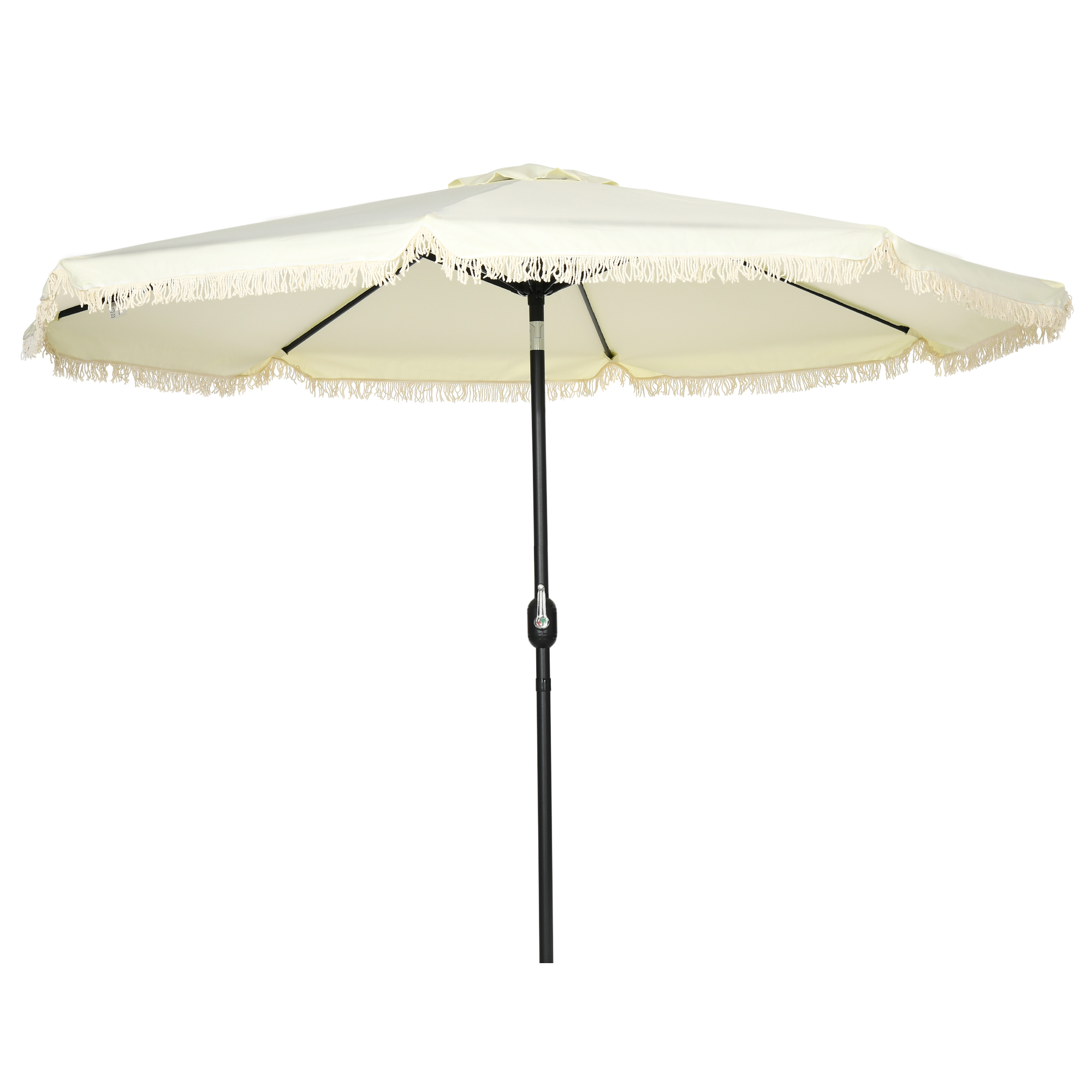 Outsunny Garten Sonnenschirm Schrägbarer runder Sonnenschirm Ø 268 cm mit Fransen aus hochdichtem Polyester-UV-Schutzstoff abnehmbarer Mast 8 Rippen, Creme Aosom