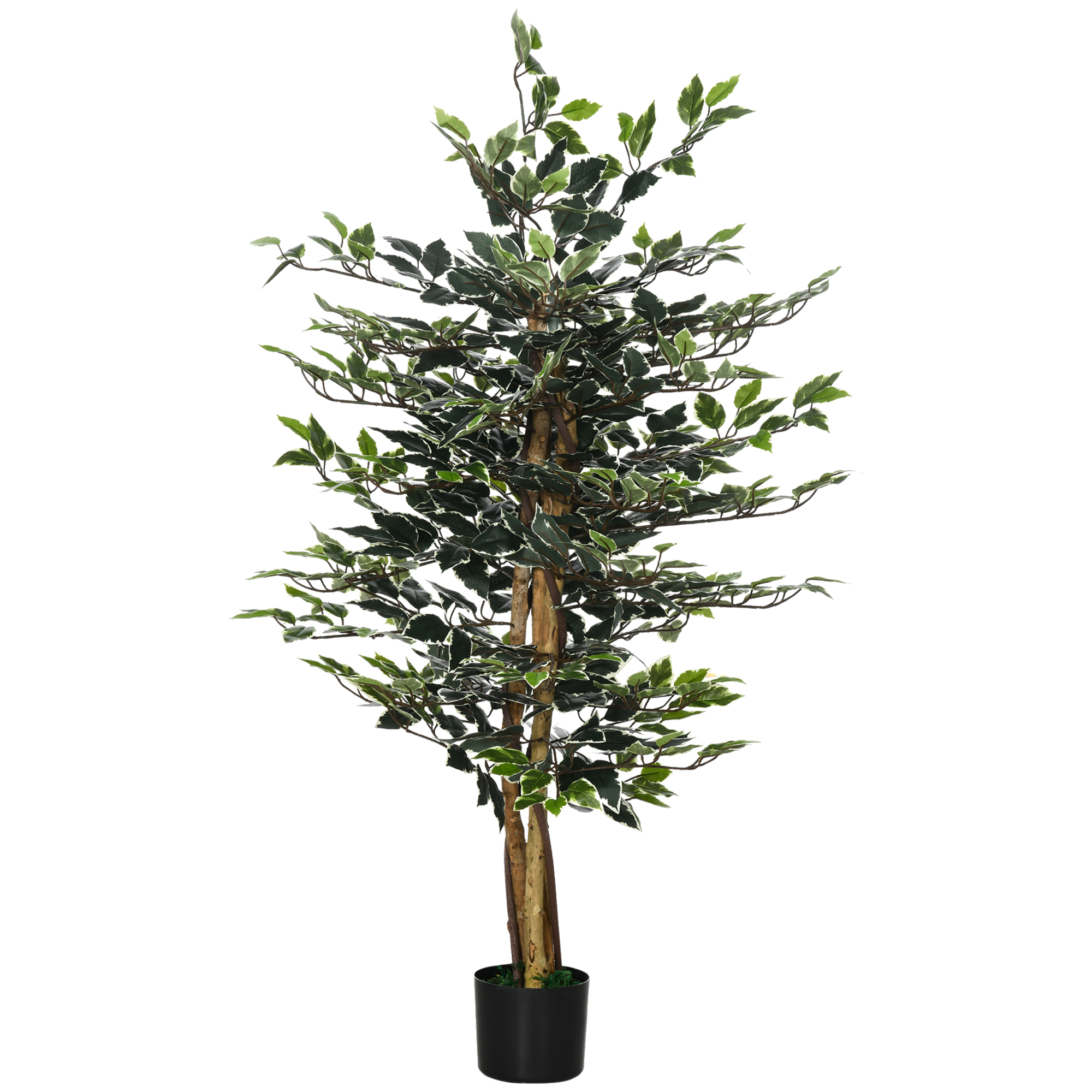 HOMCOM Künstlicher Ficus Pflanze Höhe 1,3 m Stamm Zweige Liane Moosblaetter Topf inklusive Aosom