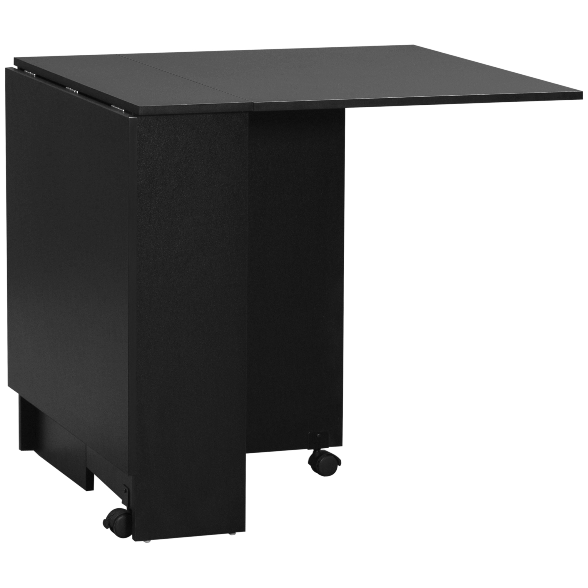 HOMCOM Klappbarer Küchentisch Esszimmermöbel auf Rollen 75 x 140 x 74 cm 2 integrierte Regale in Schwarz   Aosom