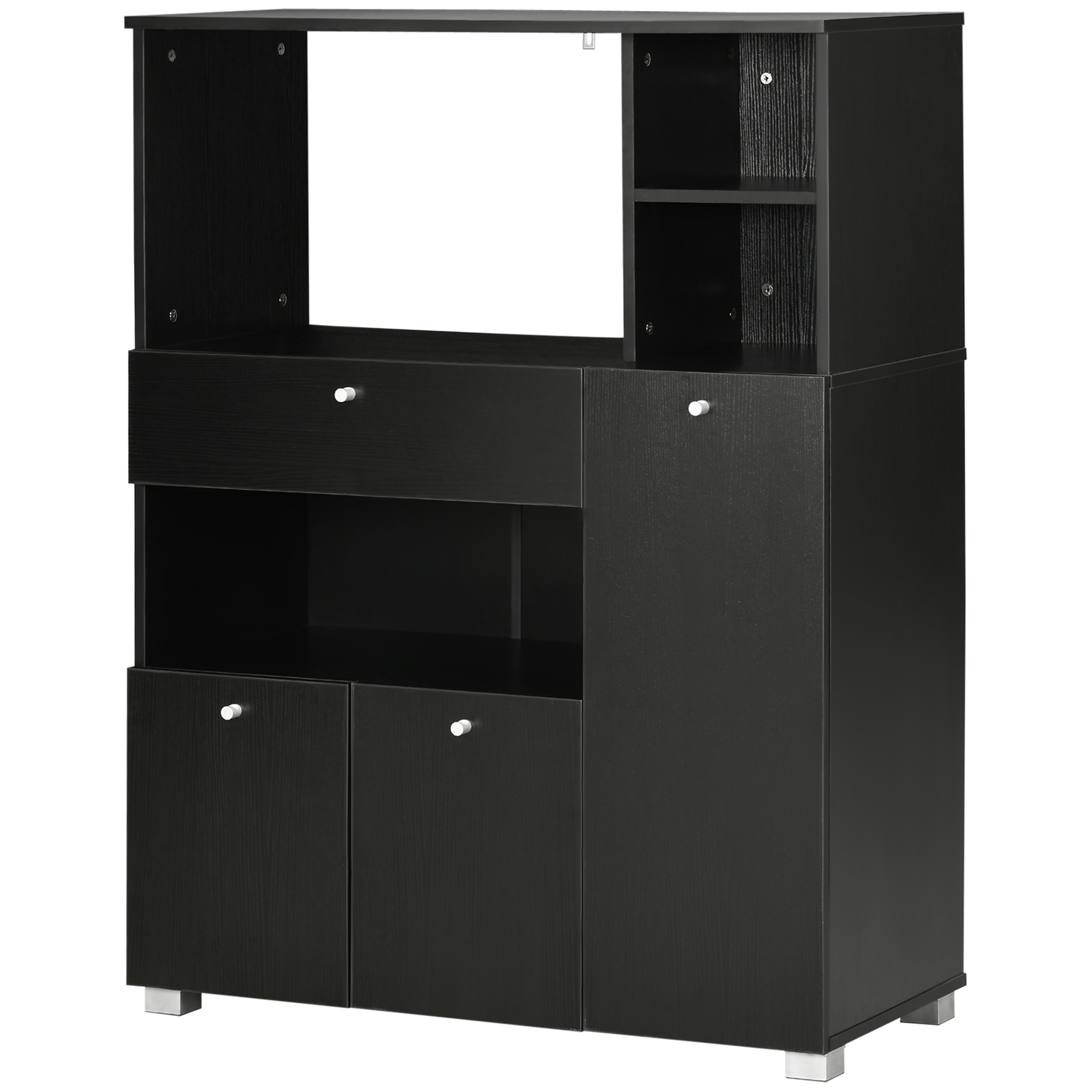 HOMCOM Mikrowellenmöbel Küchenschrank Aufbewahrungsschrank mit 2 Schränken 4 Nischen ausziehbarer Schublade schwarz 90L x 40B x 120H cm aus Holz Aosom