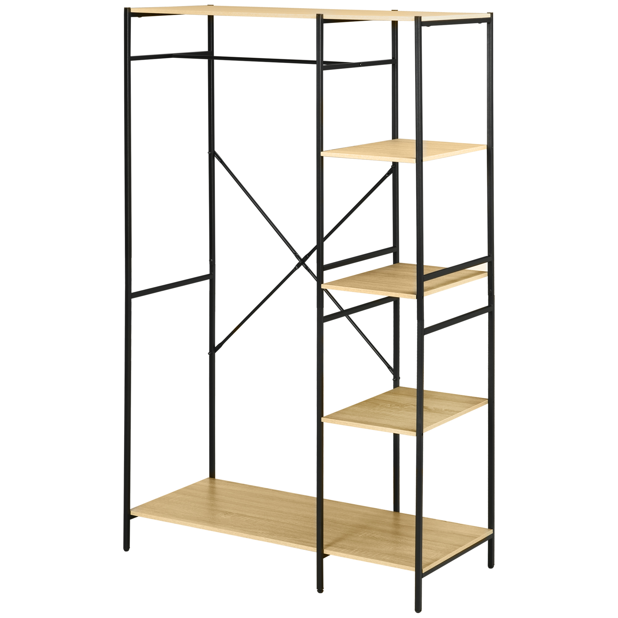 HOMCOM Kleiderständer im industriellen Stil aus Metall mit Stange und 4 Regalen - Maße 100L x 46B x 170,5H cm Aosom