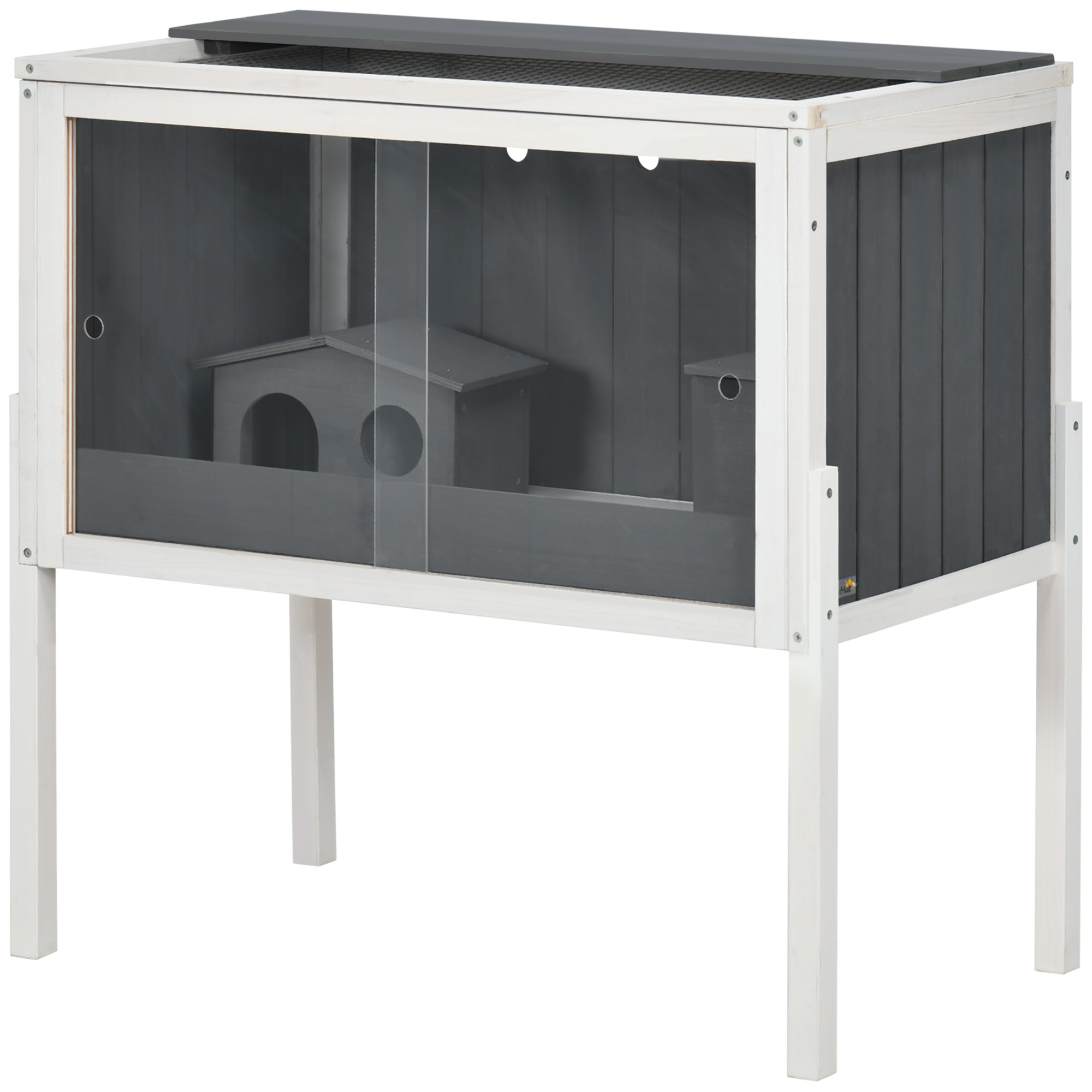 PawHut Hamsterkäfig aus Holz für Zwerghamster Nagerkäfig Kleintierkäfig mit 2 Hütten und Zubehör, groß Mäusekäfig Käfig 82 x 45 x 81 cm Grau   Aosom